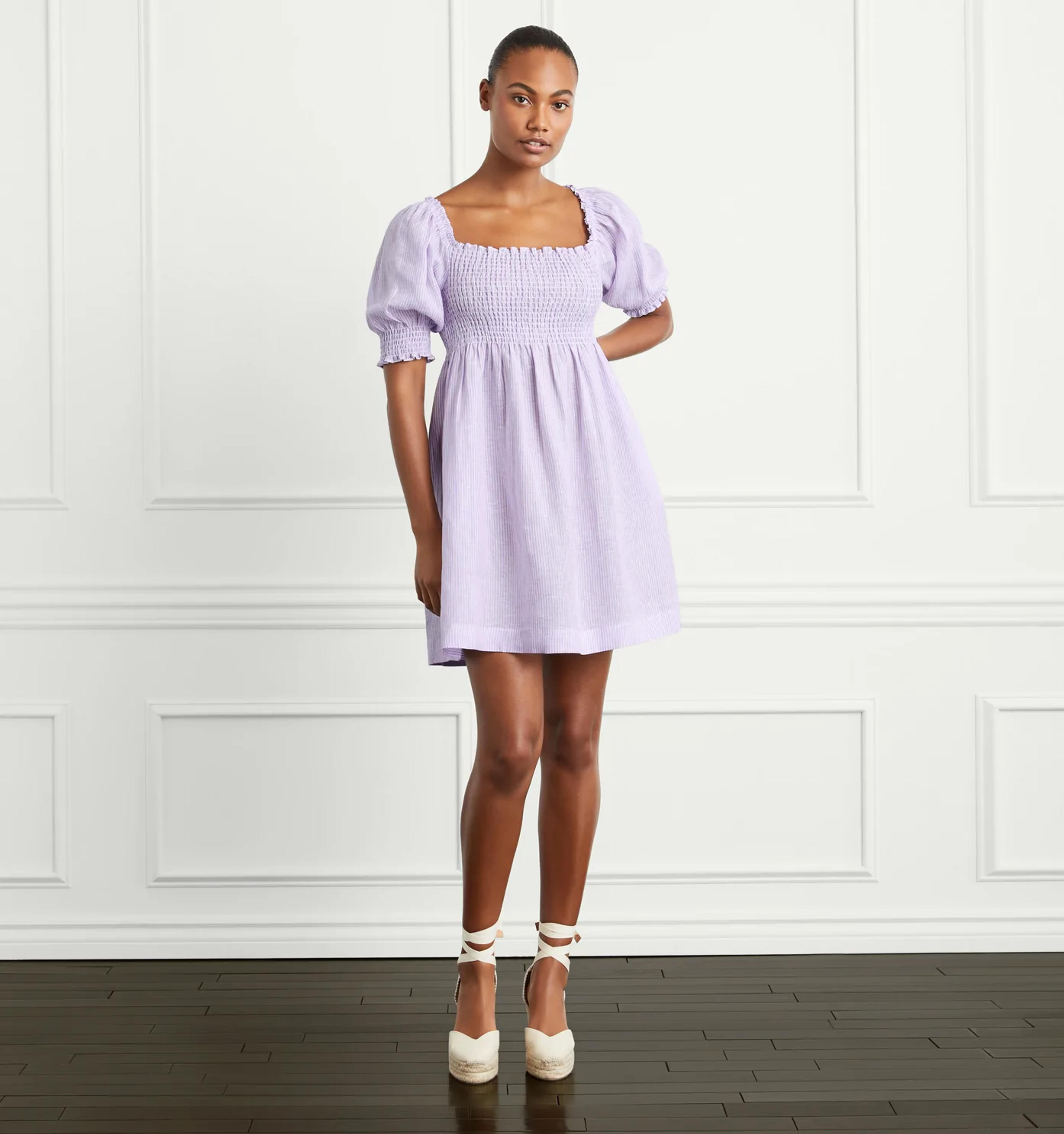 The Athena Nap Dress - Lilac Stripe Linen – Hill House Home