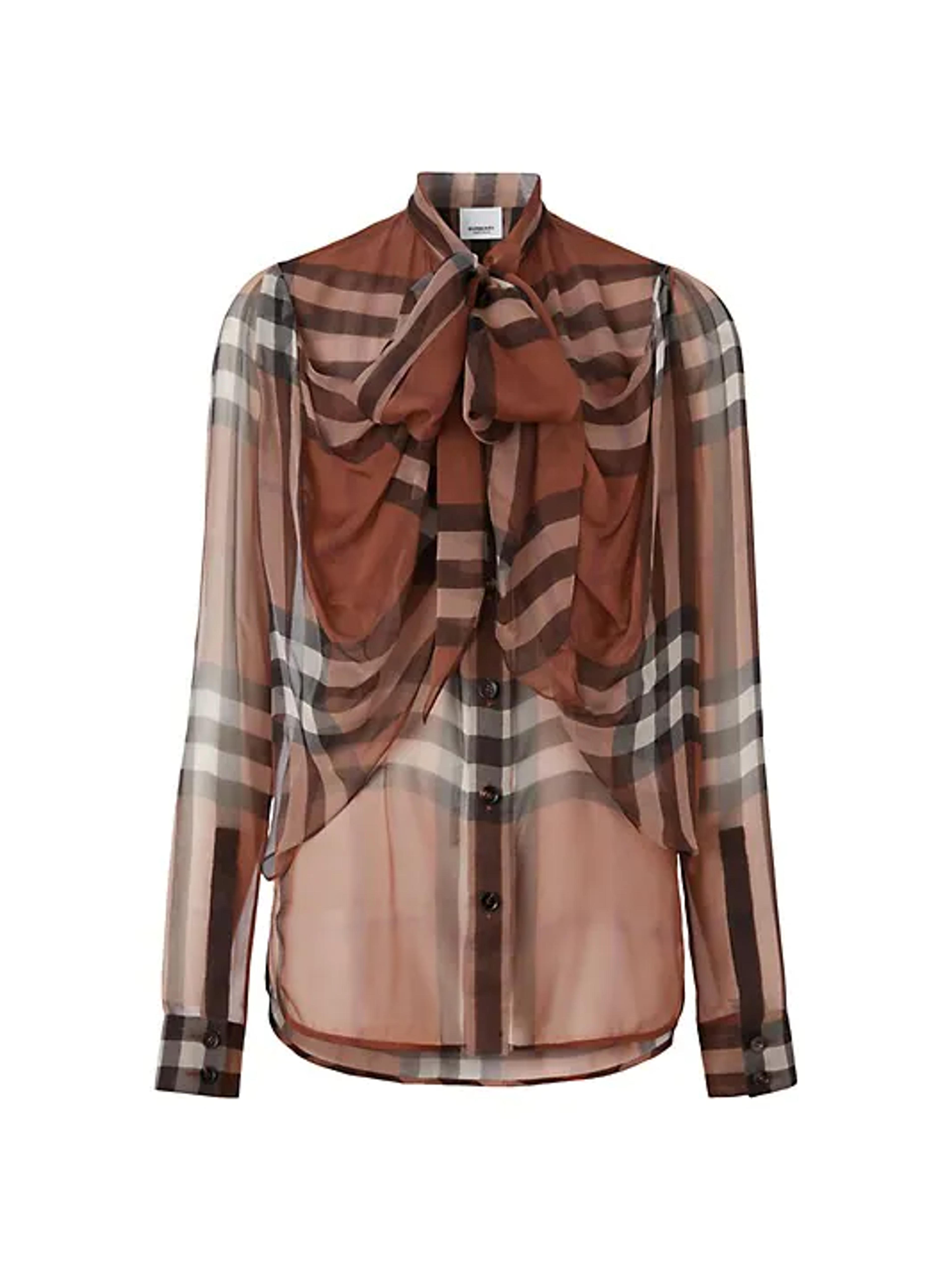 Shop Burberry Plaid Silk Draped Shirt | Saks Fifth Avenue