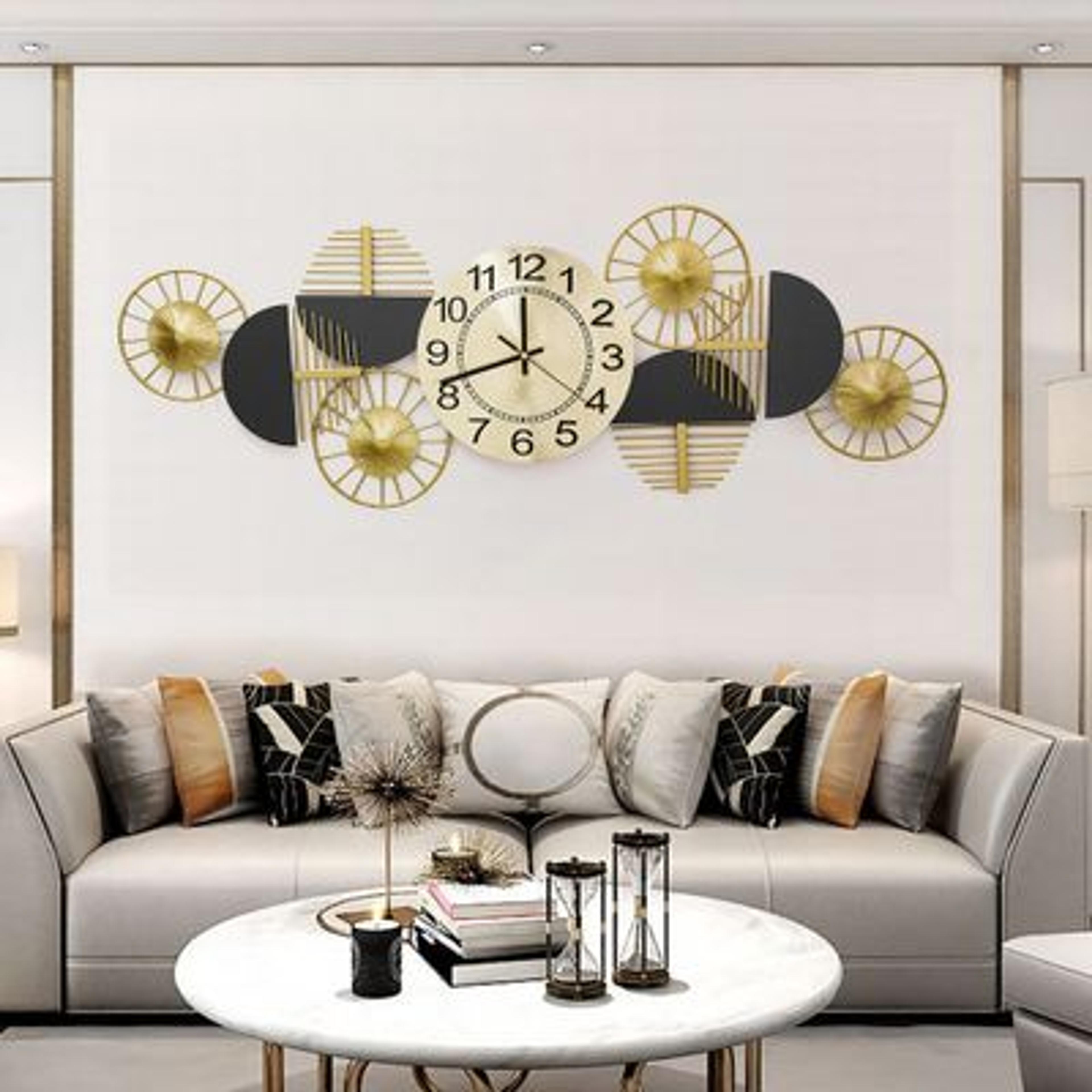 Black & Gold Luxury Geometric Wall Clock Large Metal Art Decor - Clocks - Homary US