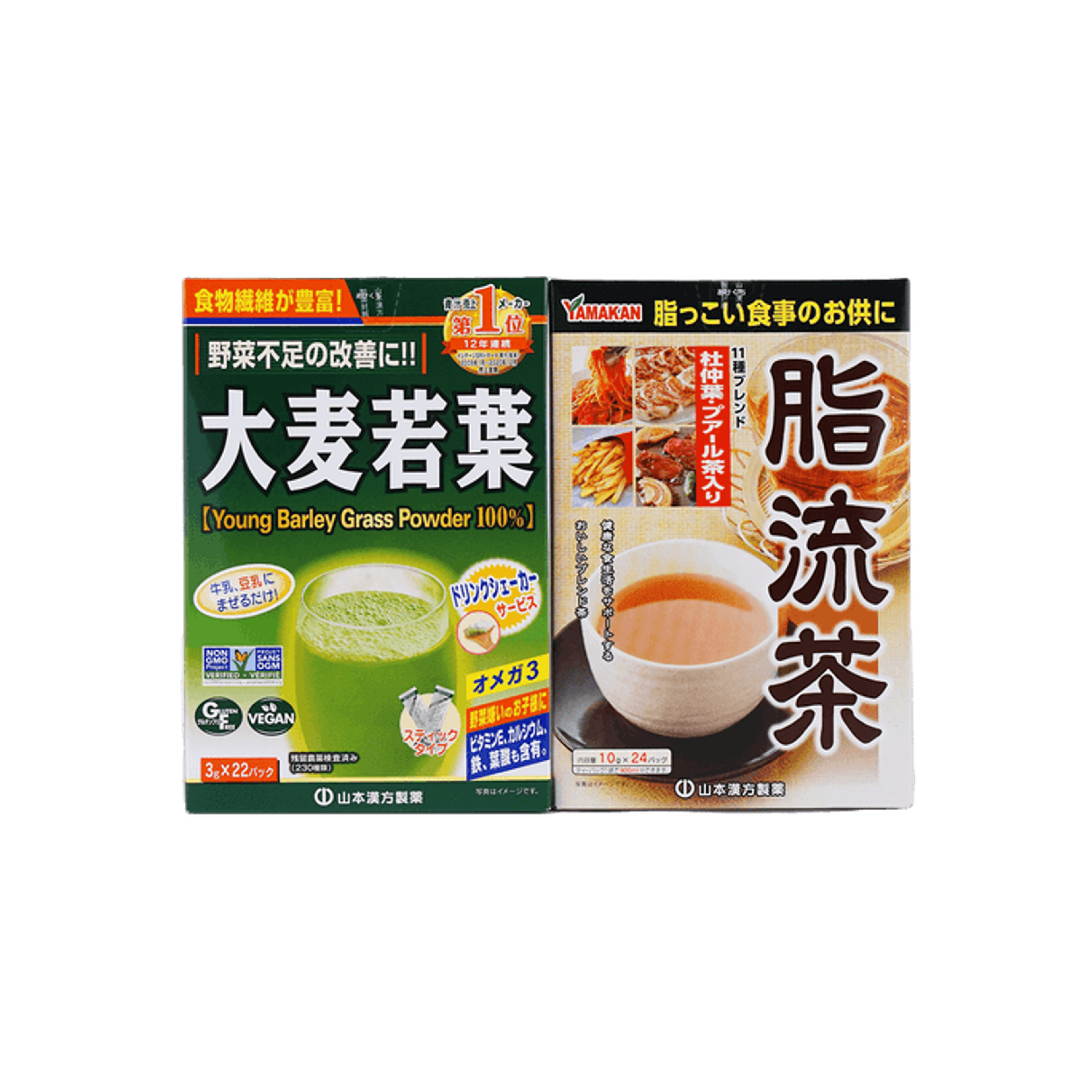 YAMAMOTO 100% Barley Leaves Powder Matcha Flavor 22 bags + Mixed Herbal Fat Flow Diet Tea 24 bags, Special Bundle,【@Cosme Award】 | Yami