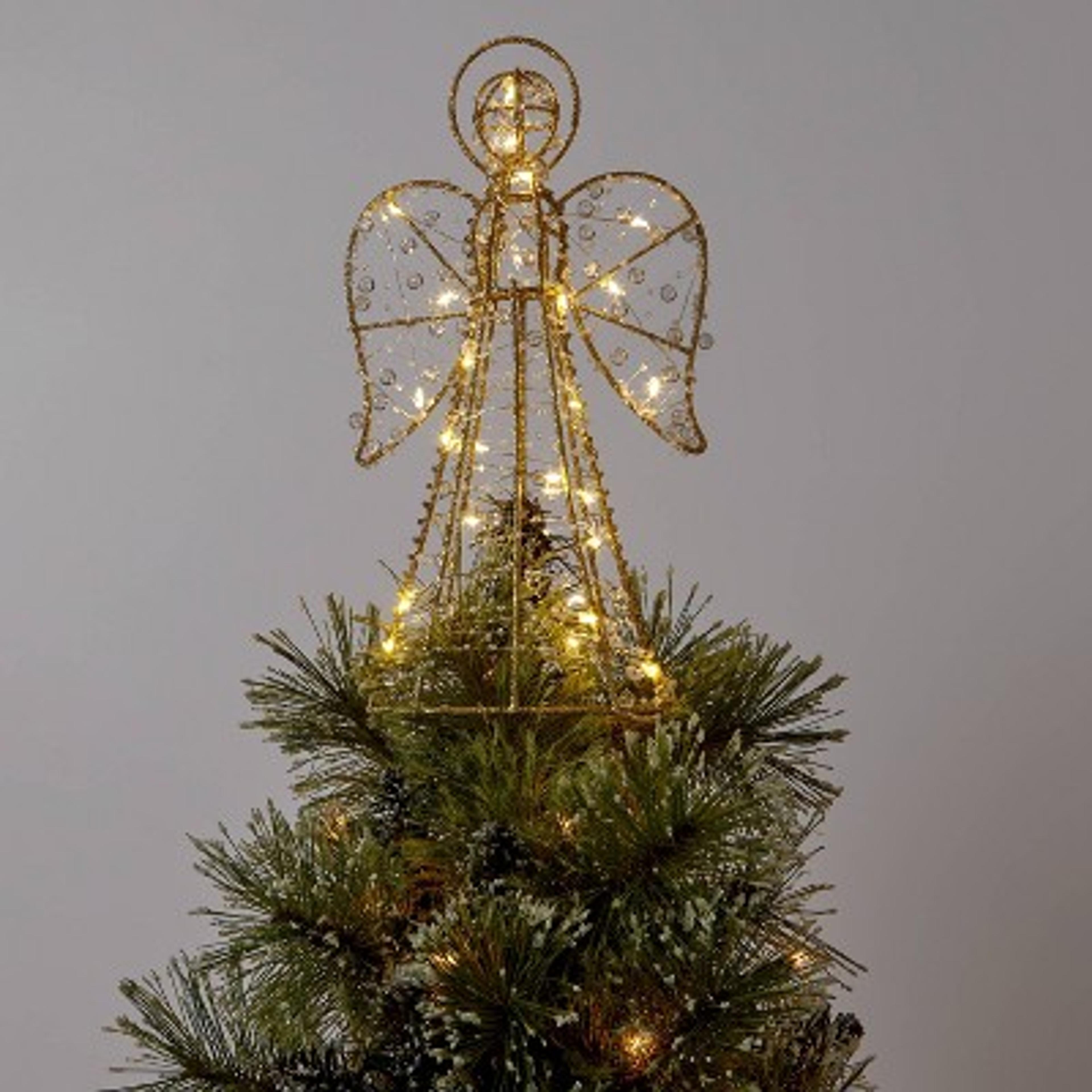 11.5" LED Gold Wire Beaded Angel Christmas Tree Topper Warm White Dewdrop Lights - Wondershop™