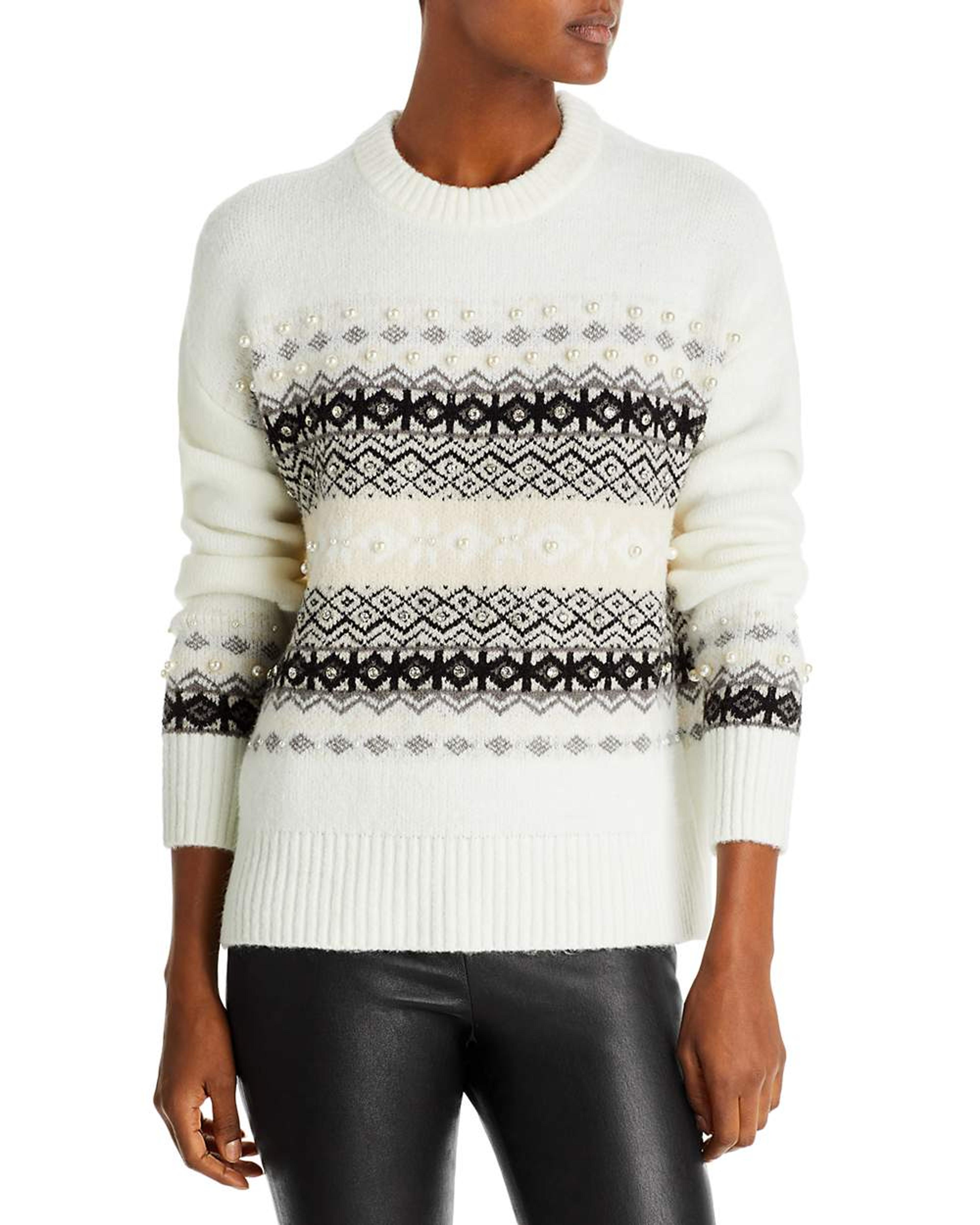 AQUA Faux Pearl Fair Isle Sweater - 100% Exclusive