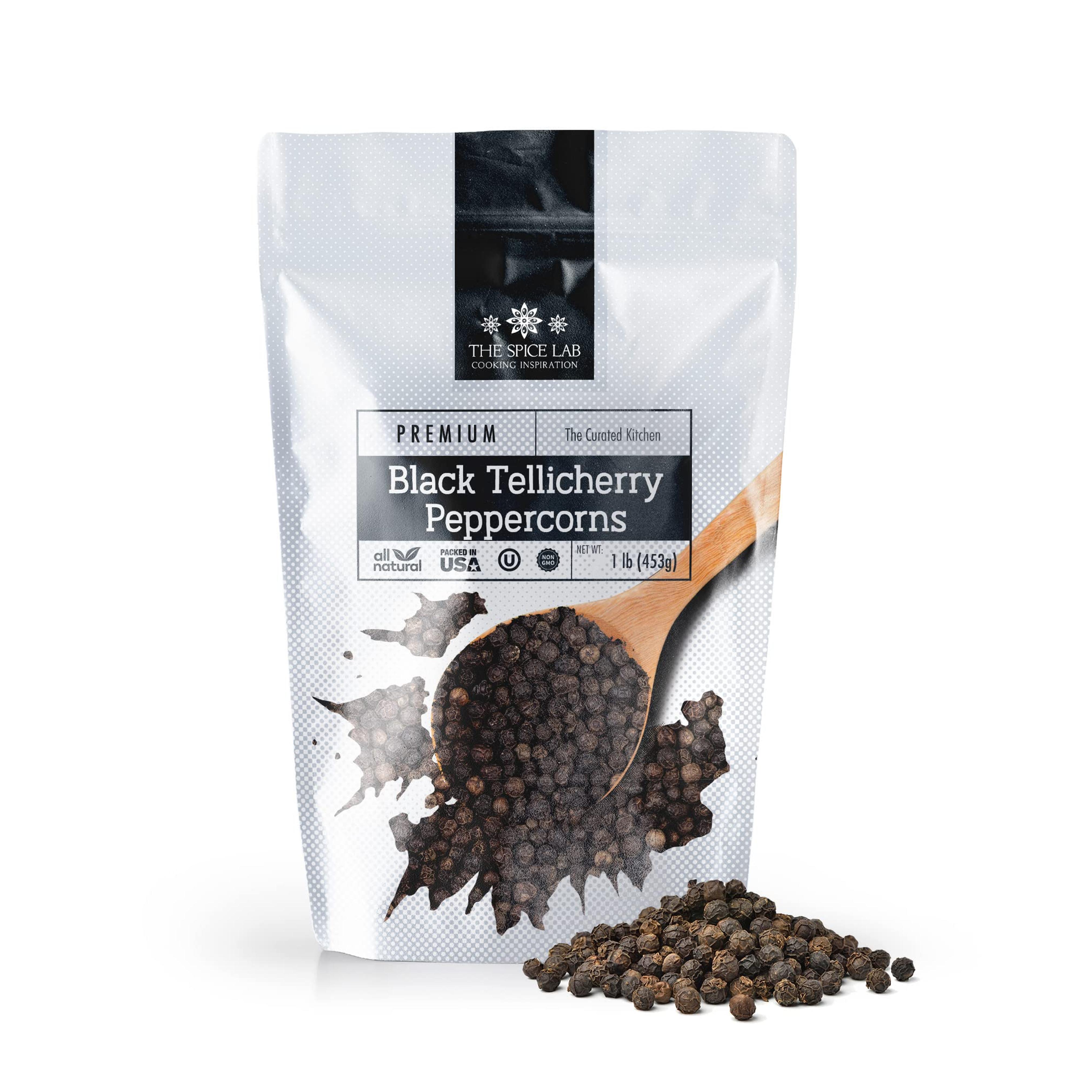 Amazon.com : The Spice Lab - Black Tellicherry Peppercorns for Grinder Packed in the USA - Steam Sterilized Kosher Non-GMO All Natural Black Pepper 5015 (1 lb Resealable Bag) : Grocery & Gourmet Food