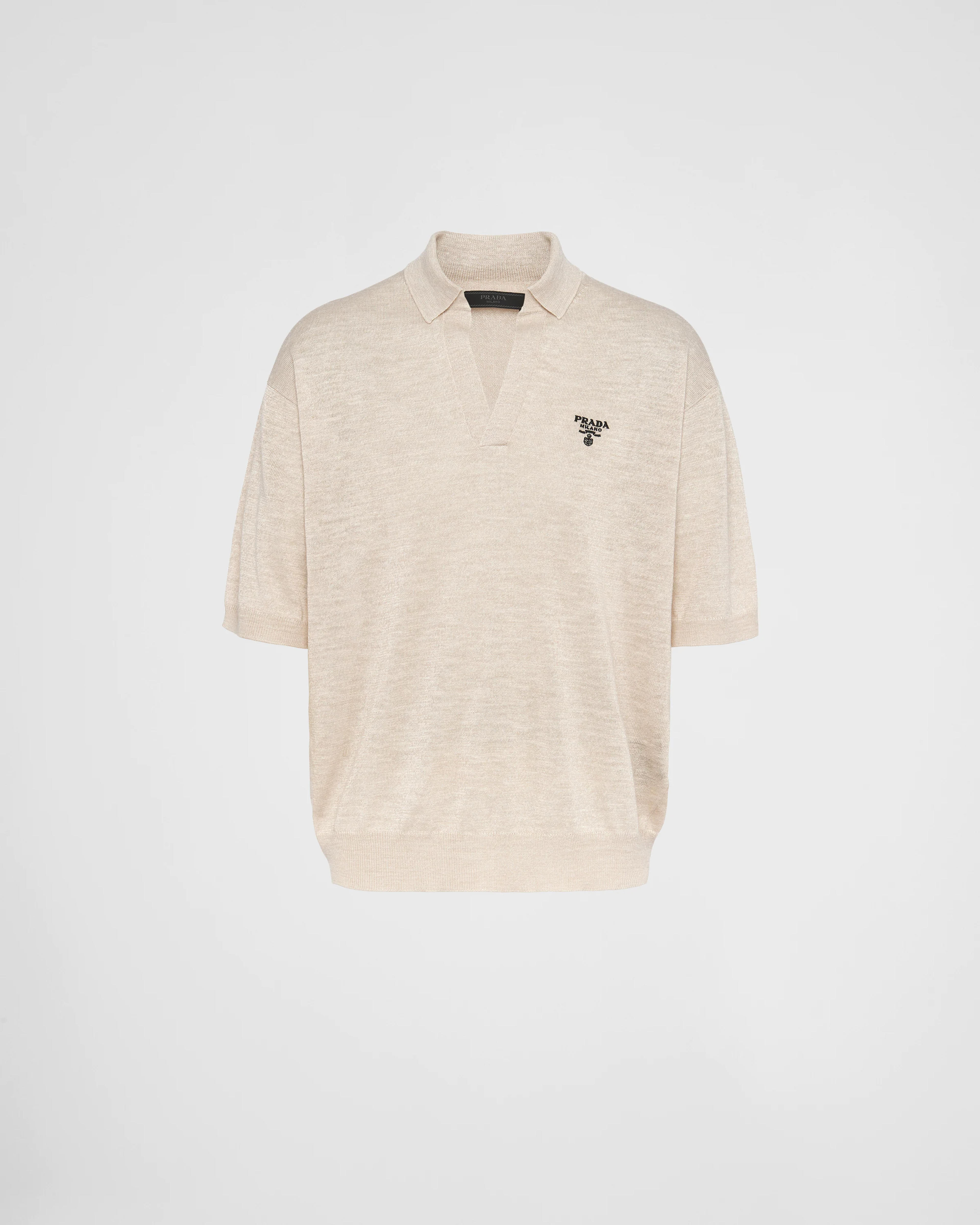 Ivory Silk and linen polo shirt | Prada