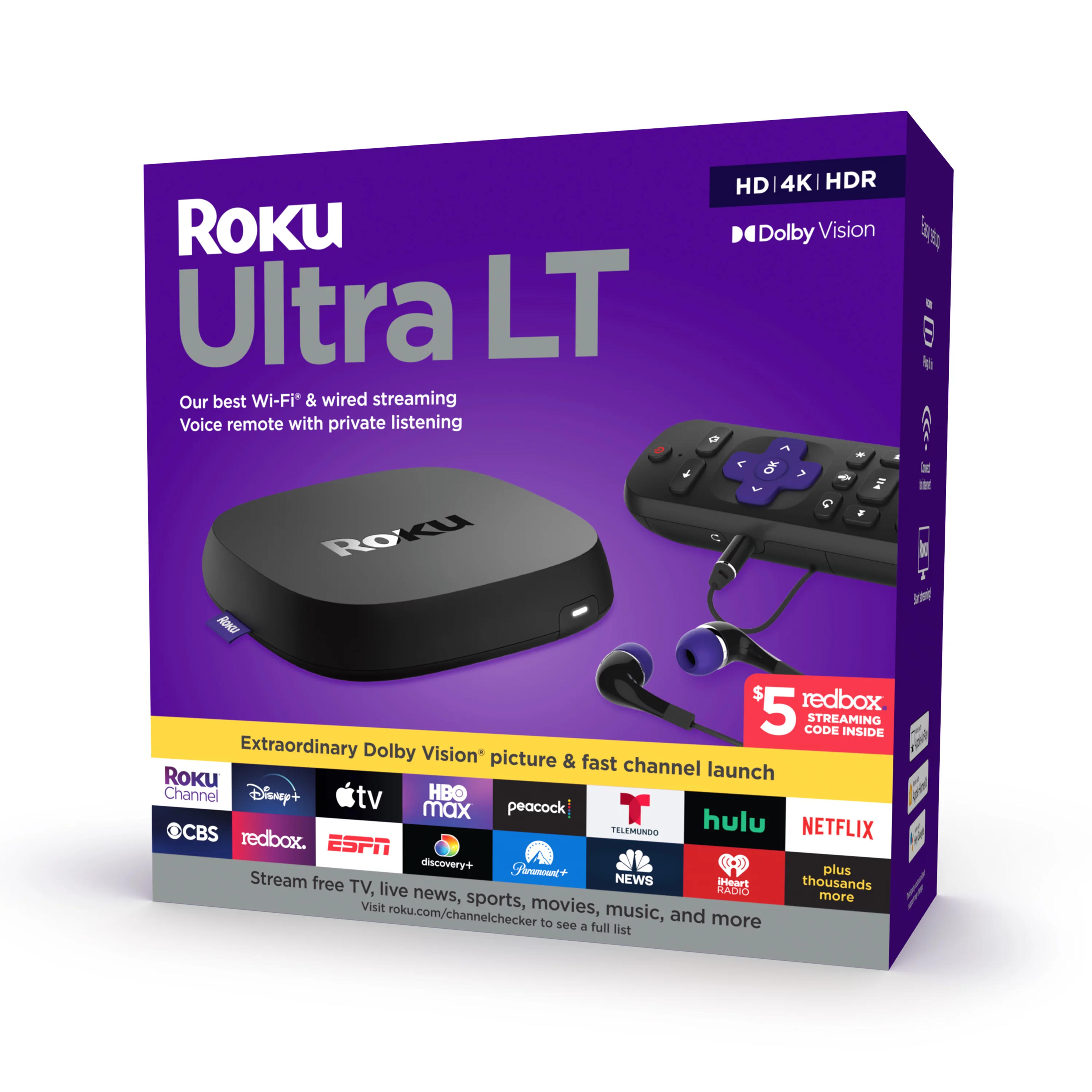 Roku Ultra LT Streaming Device 4K/HDR/Dolby Vision with Roku Voice Remote, Private Listening, and Premium HDMI® Cable - Walmart.com