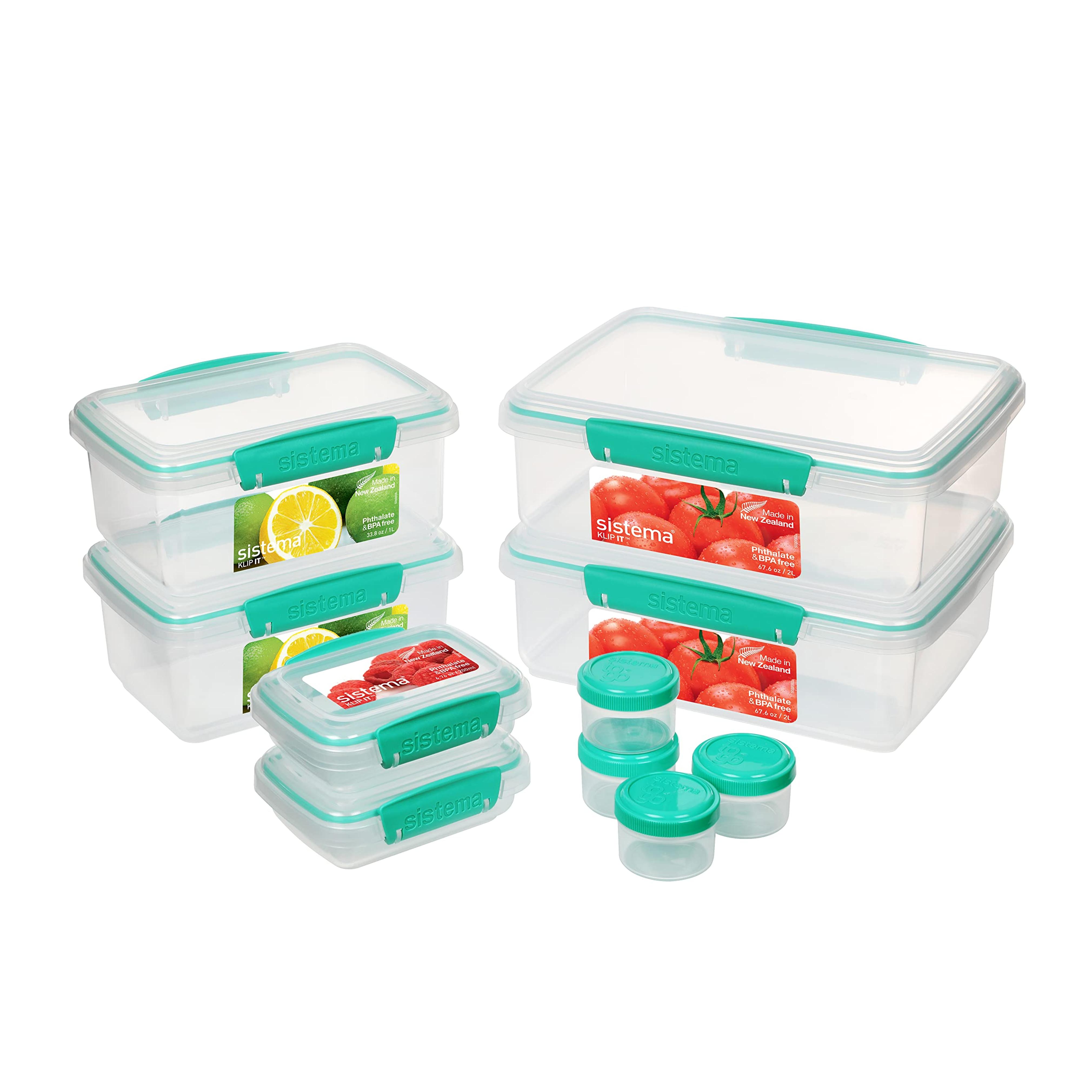 Sistema 10 Piece Food Storage Containers with Salad Dressing and Condiment Containers and Lids for Meal Prep, Dishwasher Safe, Clear/Green assorted Set of 10 Storage Containers