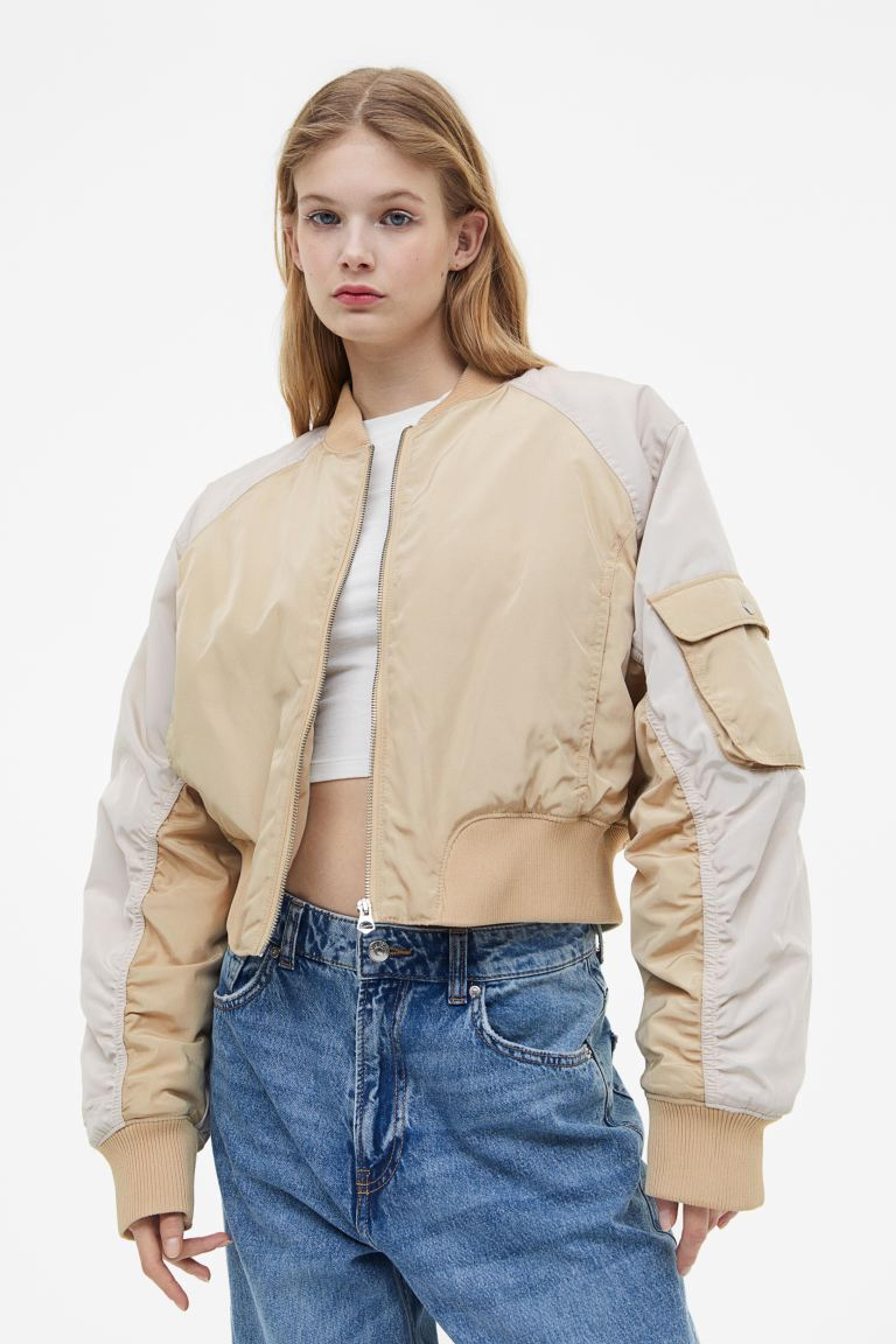 Padded Bomber Jacket - Beige/color-block - Ladies | H&M US