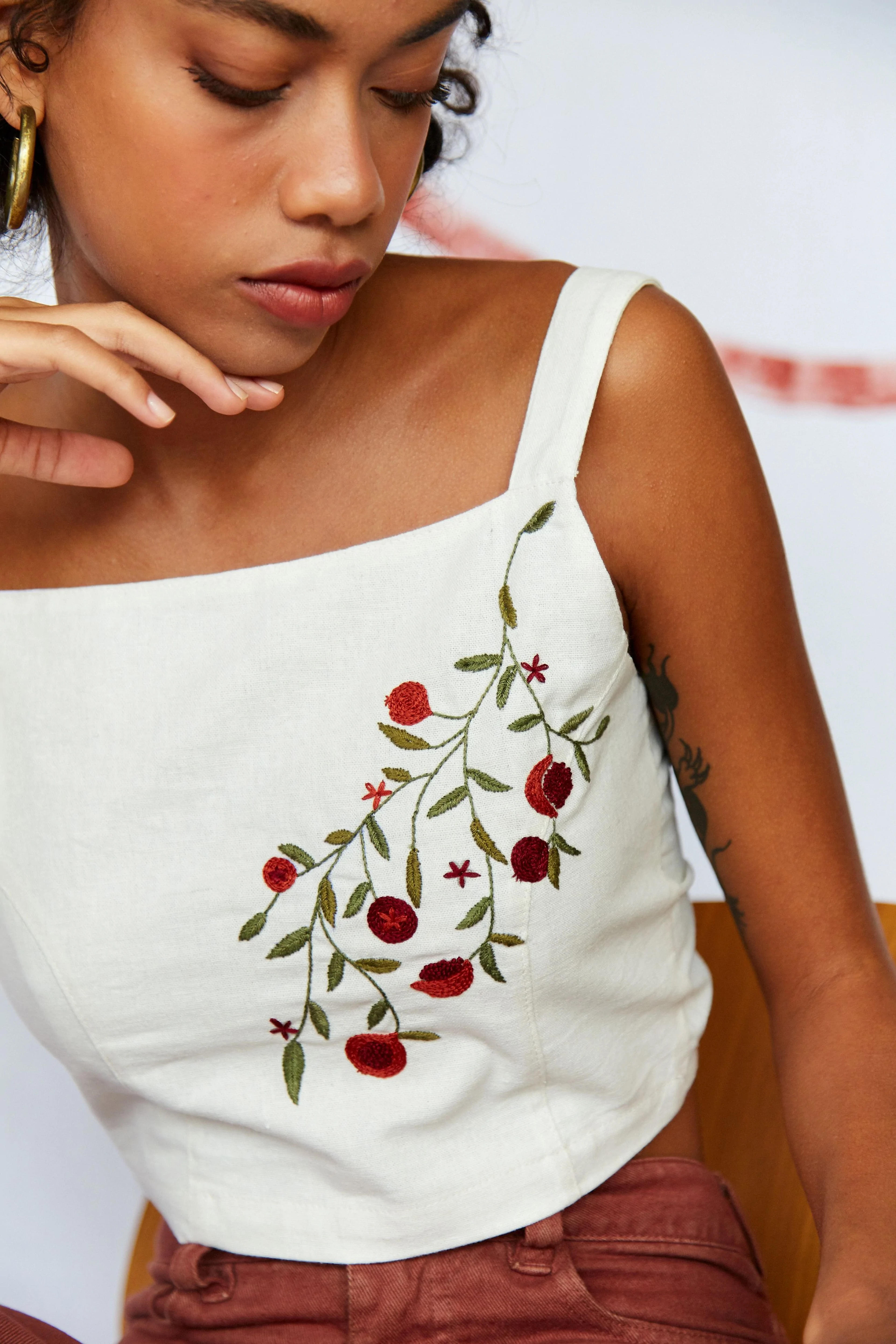 Pomegranate Embroidered Top