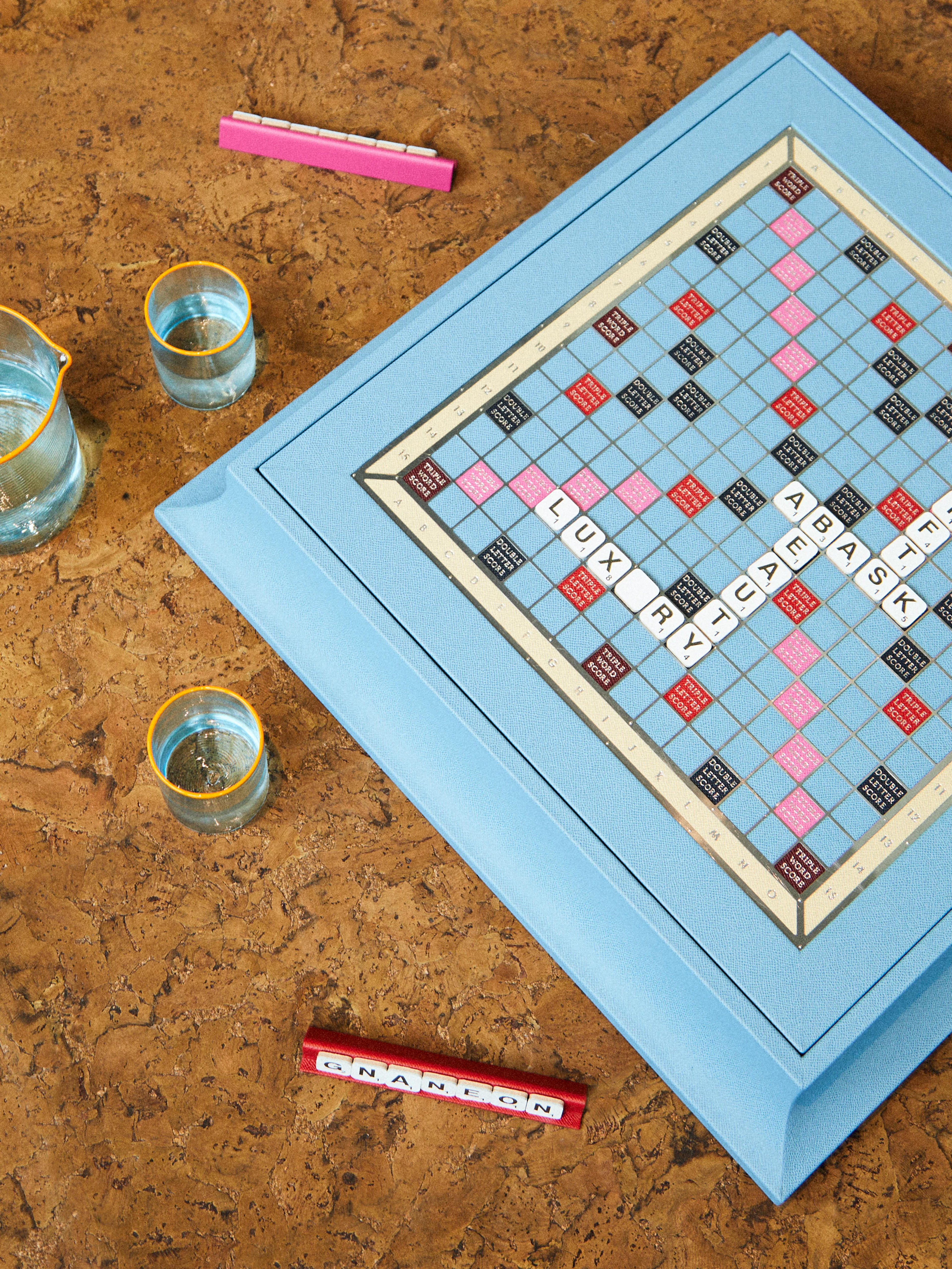 Blue Leather Scrabble Set by Geoffrey Parker | ABASK US