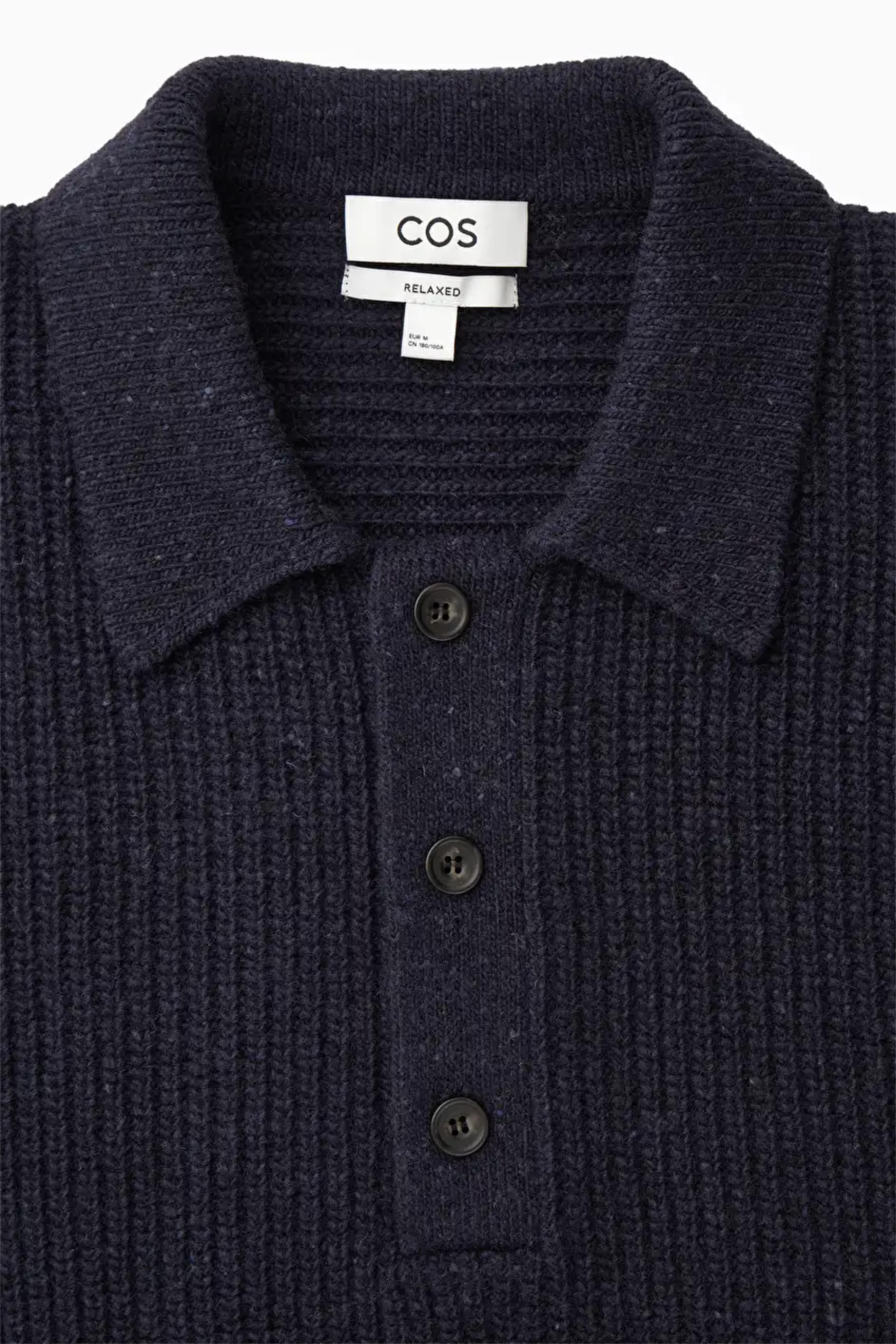 RIBBED WOOL AND CASHMERE-BLEND POLO SHIRT - NAVY - Knitwear - COS