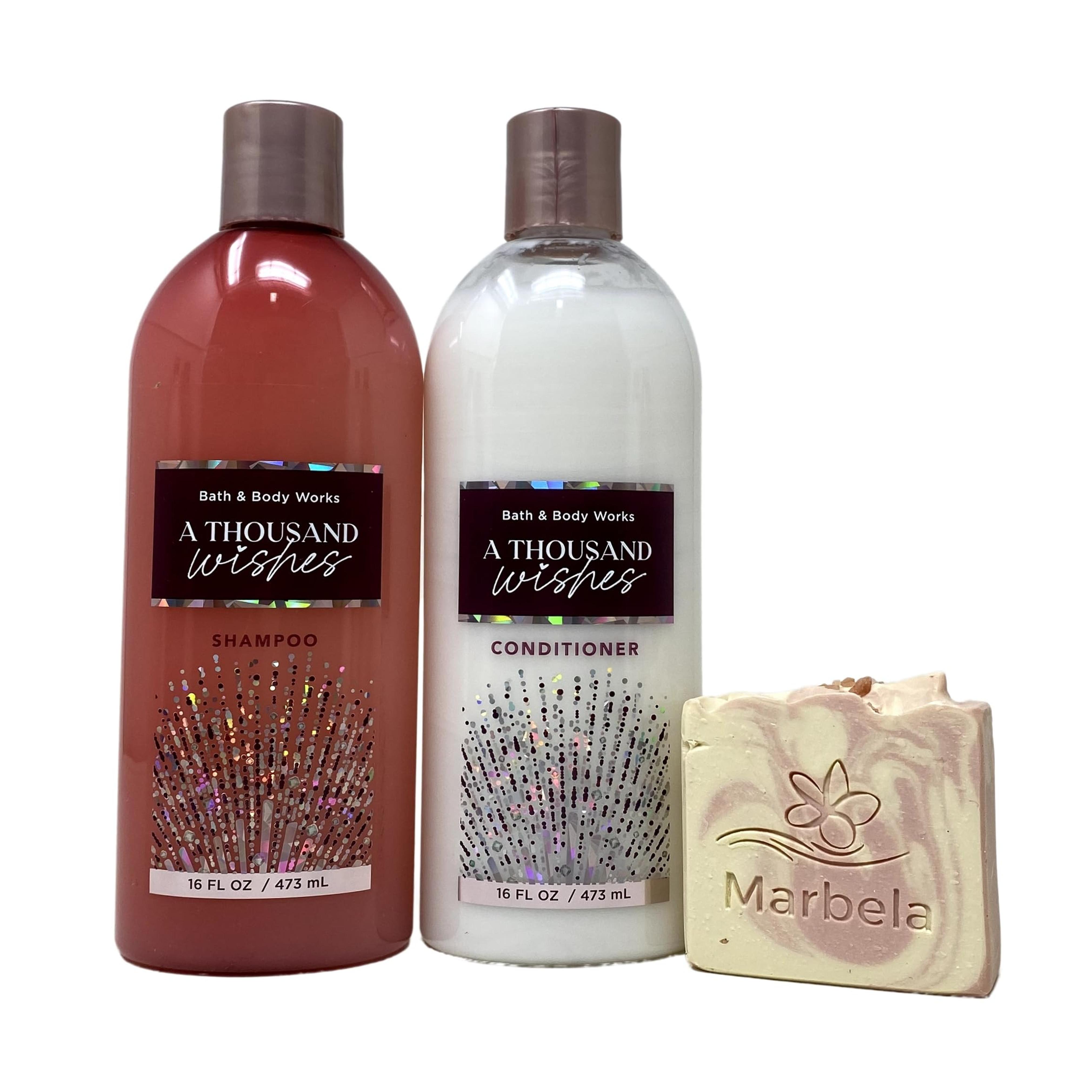 Bath and Body Works A Thousand Wishes Shampoo and Conditioner with a Himalayan Salts Springs Bar Soap.