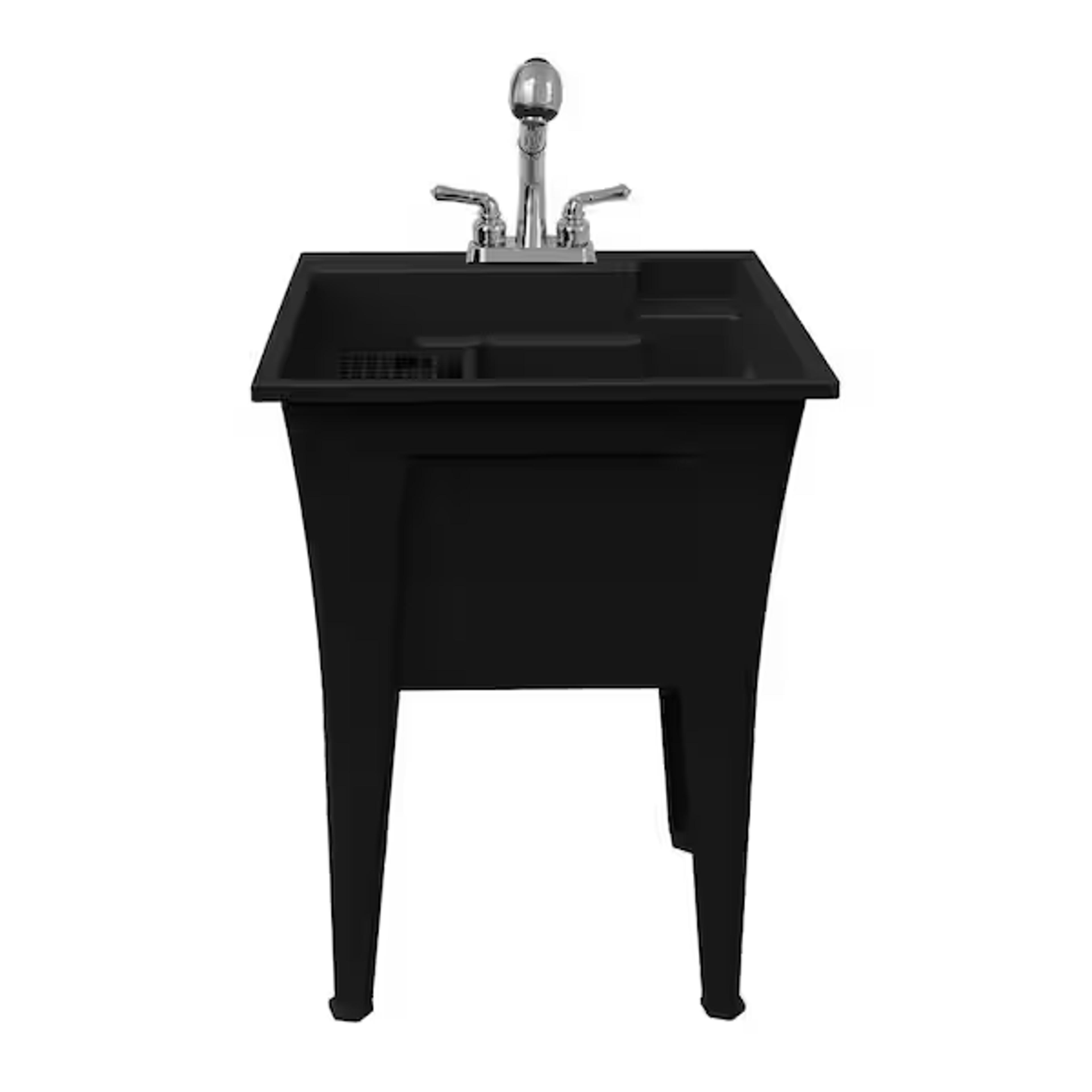 RUGGED TUB 24 in. x 22 in. Recycled Polypropylene Black Laundry Sink with 2 Hdl Non Metallic Pullout Faucet and Installation Kit B24BK1 - The Home Depot