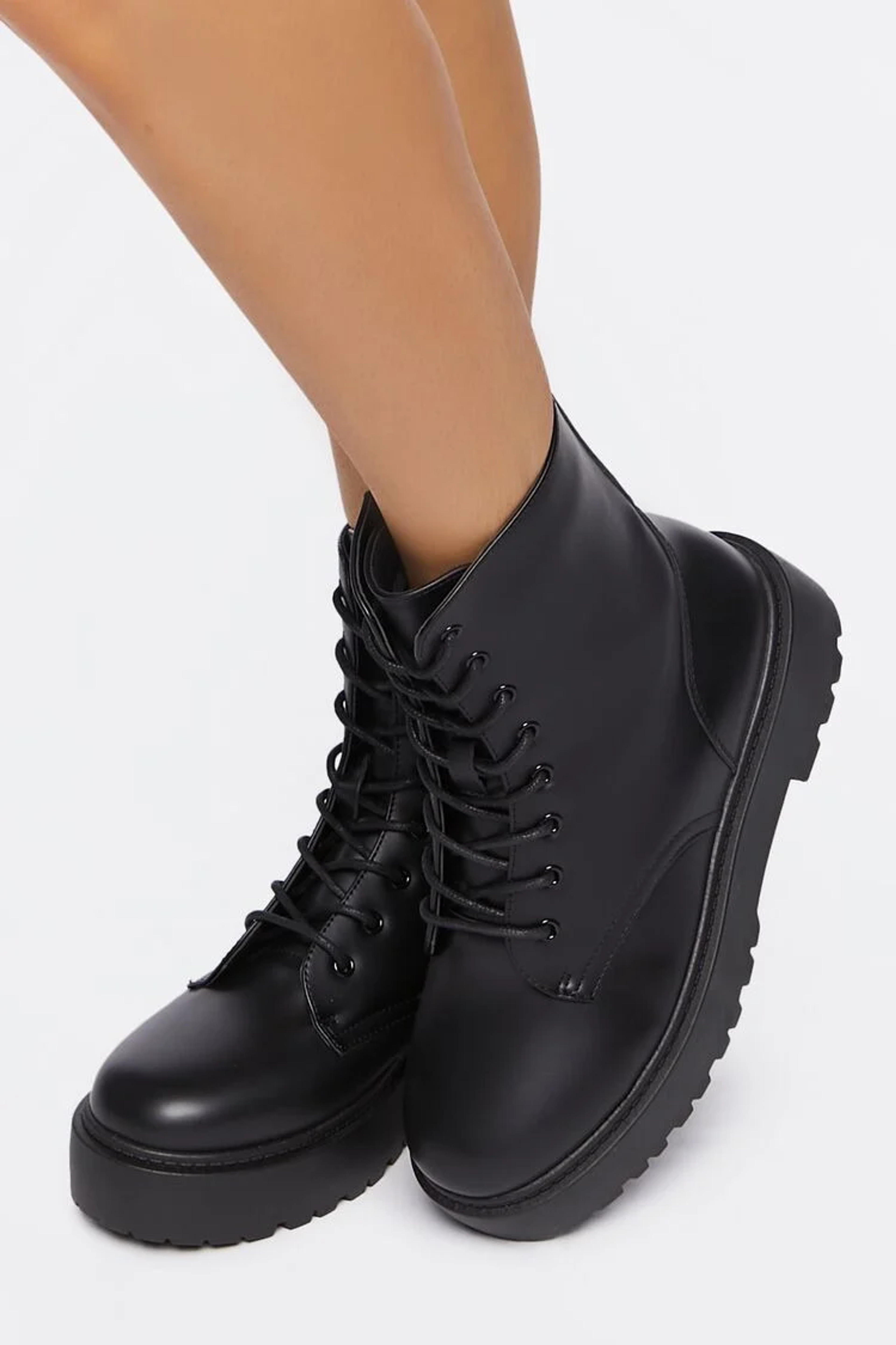 Faux Leather Combat Boots