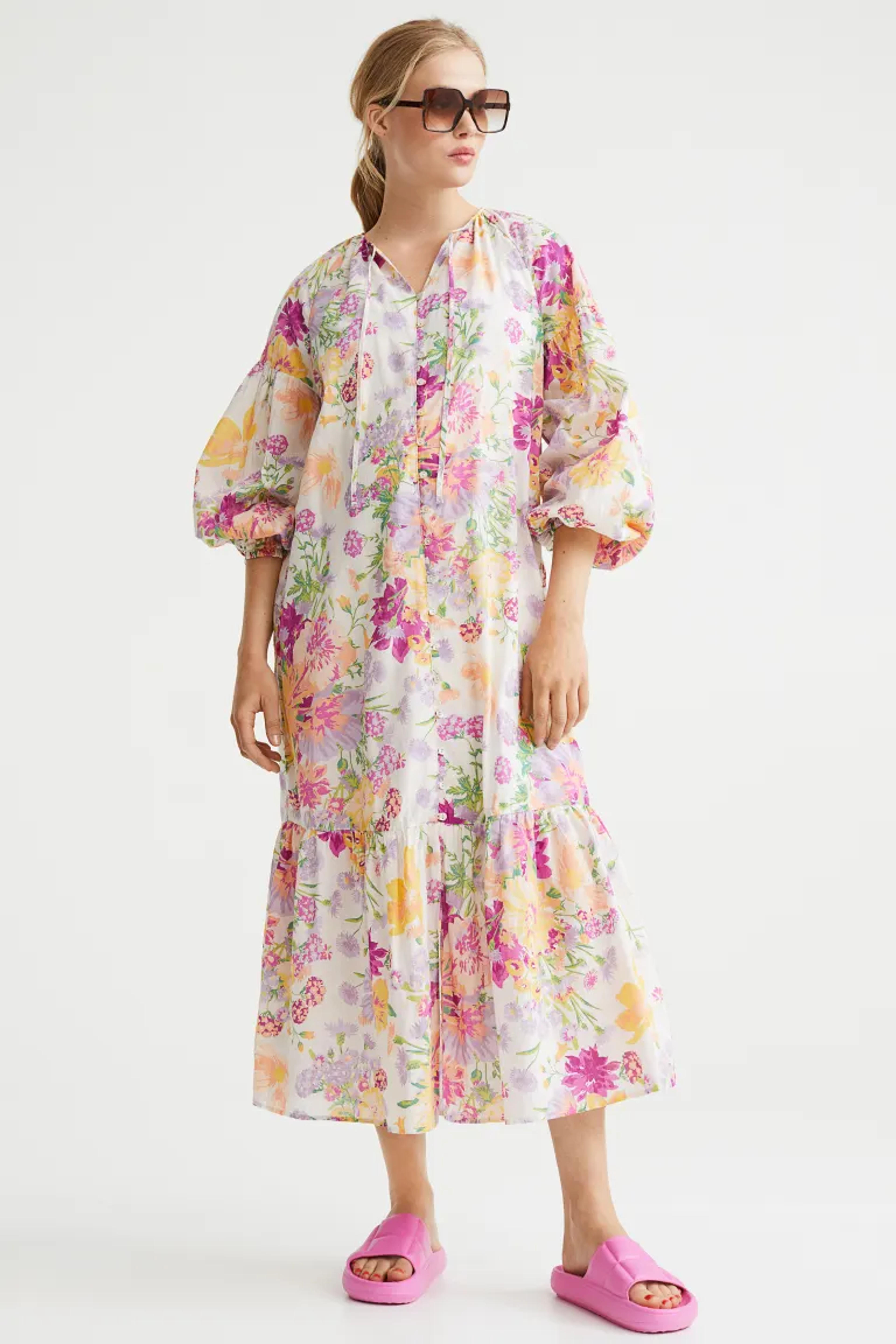 MAMA Balloon-sleeved Patterned Dress - Pink/floral - Ladies | H&M US