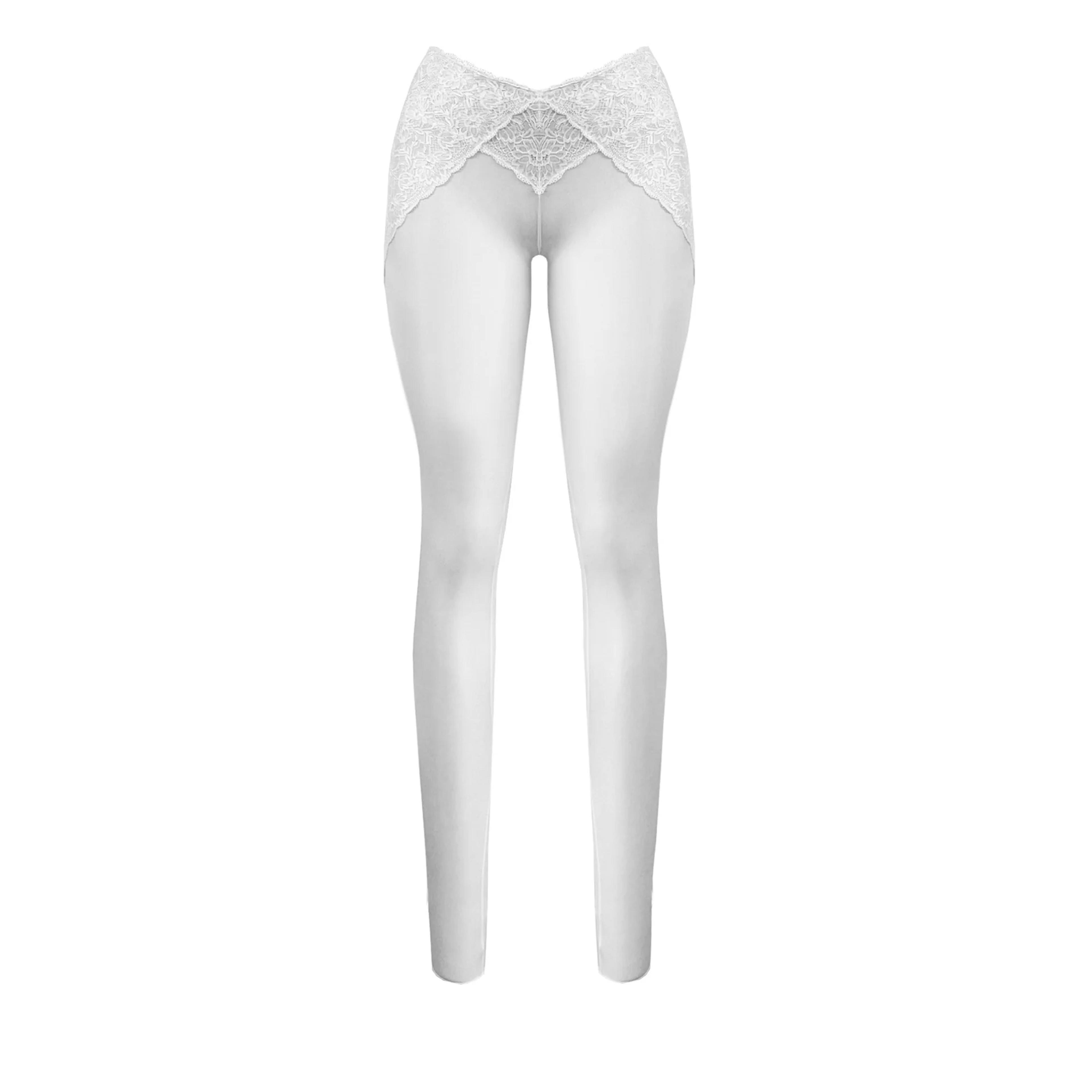 Margot Lace Panel Semi-Sheer Leggings White | POSTER GIRL