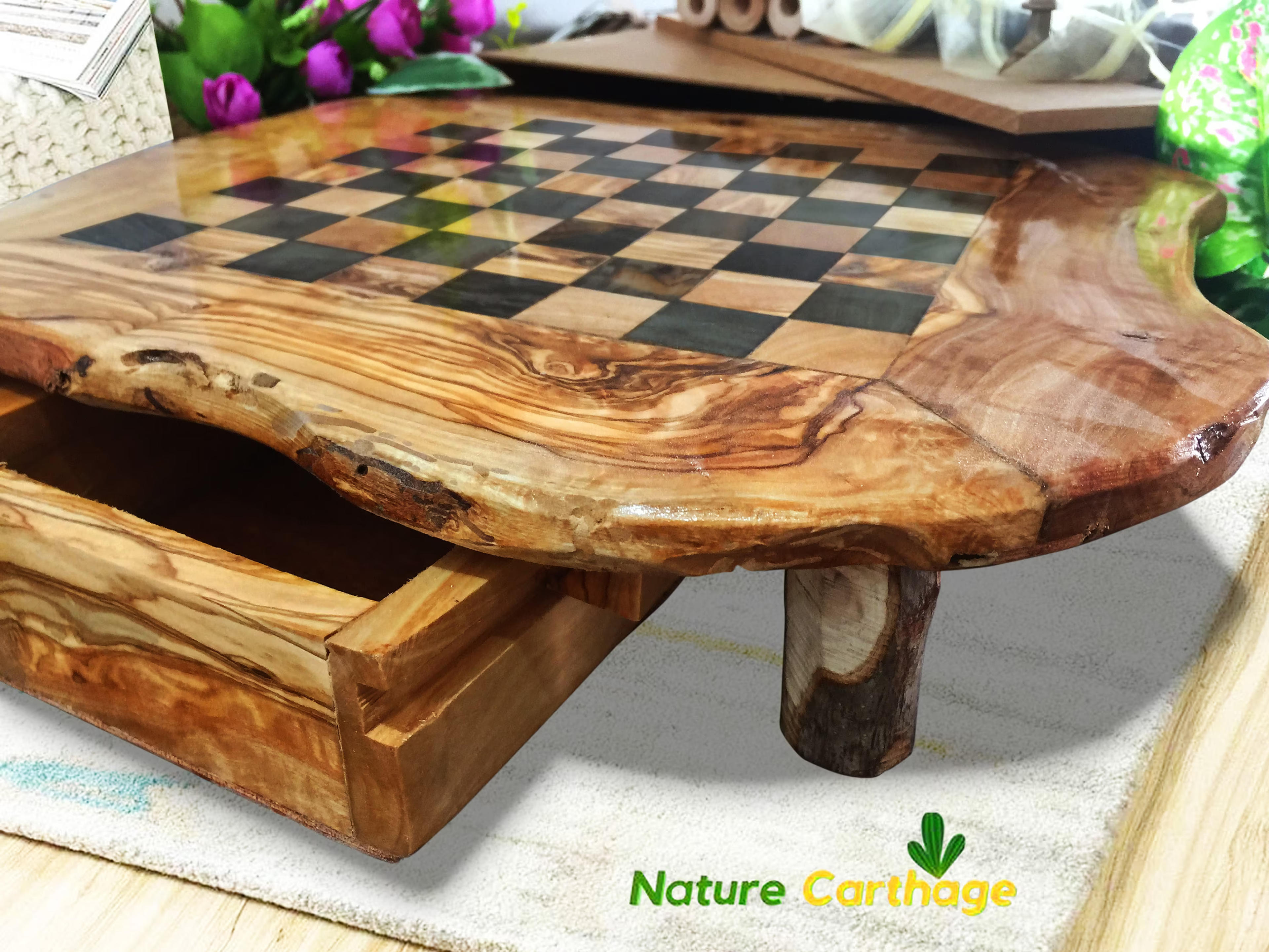 Christmas Gift Fiance Gift Olive Wood Rustic Chess Set Board