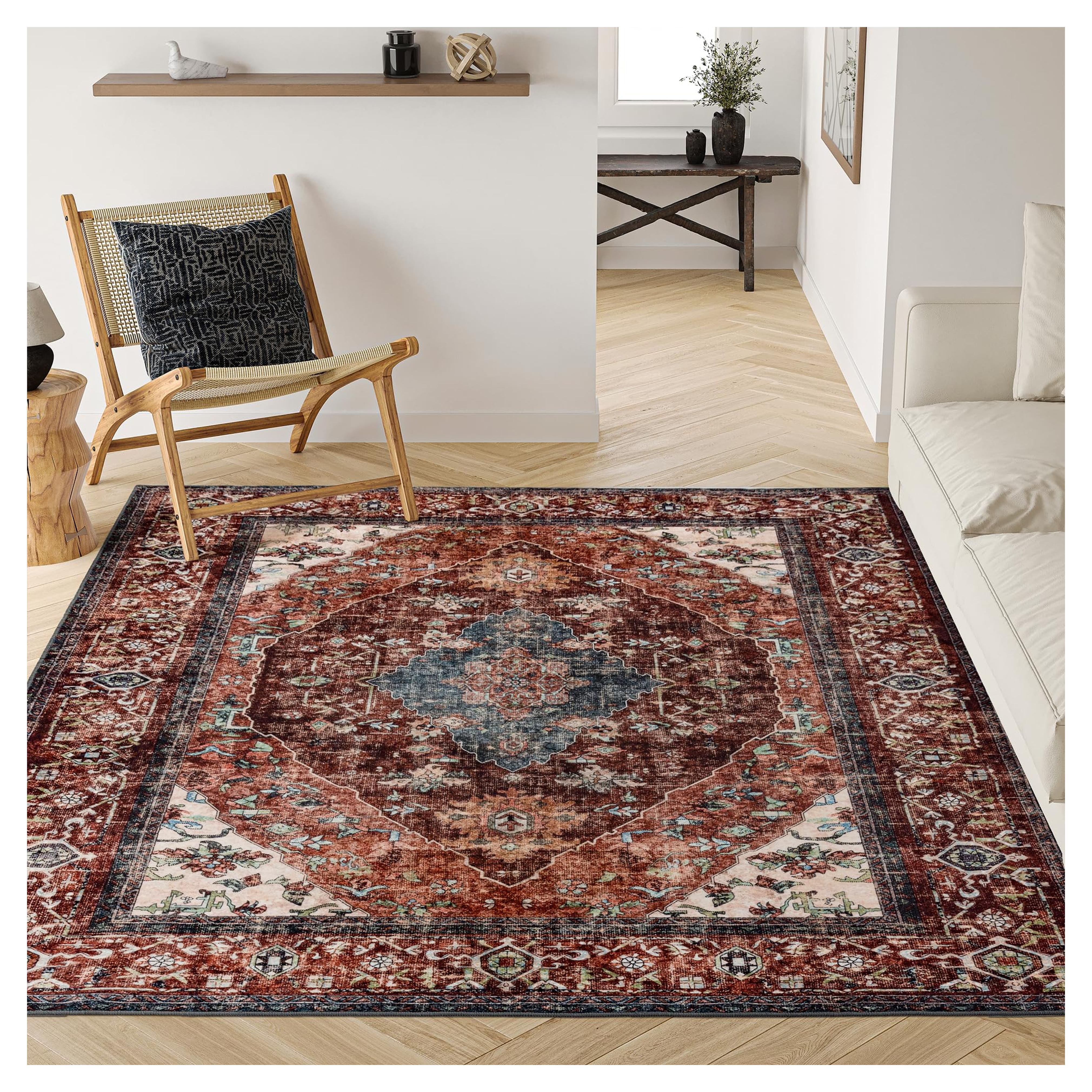 Amazon.com: Valenrug 8x10 Area Rugs - Stain Resistant Lightweight Washable Rug, Anti-Skid Rugs for Living Room, Vintage Tribal Area Rug(Coffee/Red, 8'x10') : Home & Kitchen