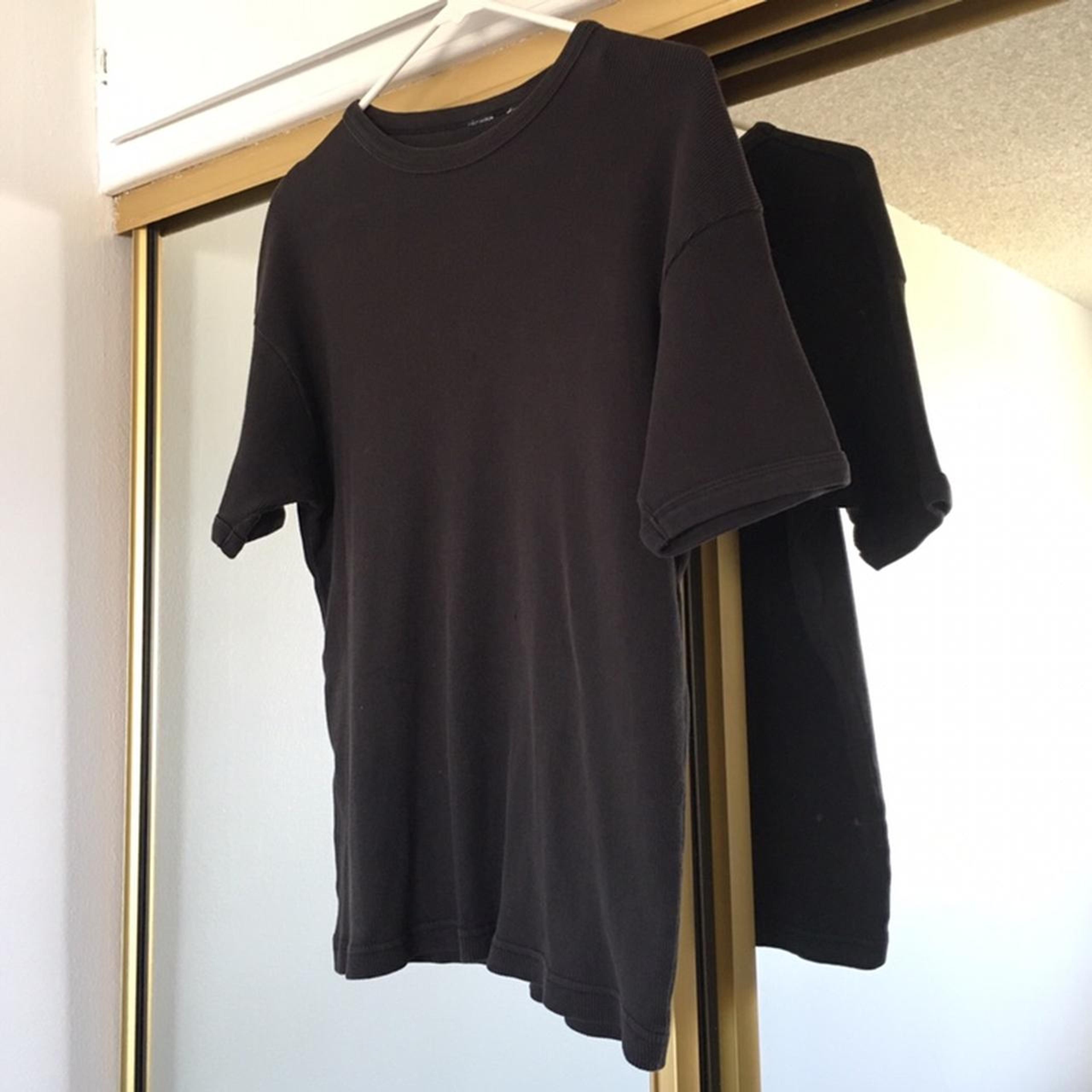 Faded Black Ribbed T-shirt Thick ribbed... - Depop