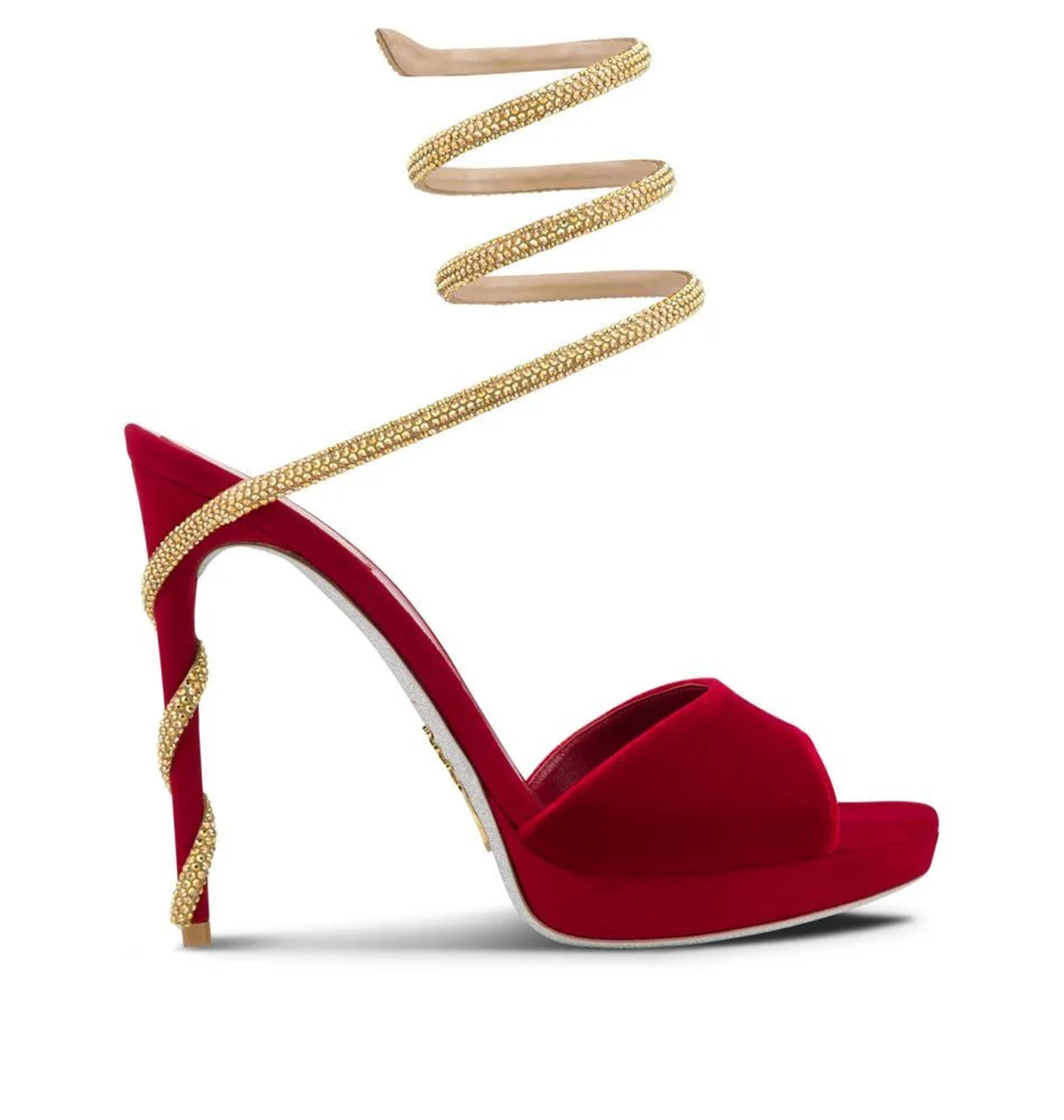 MARGOT RED VELVET SANDAL 120 | Caovilla store