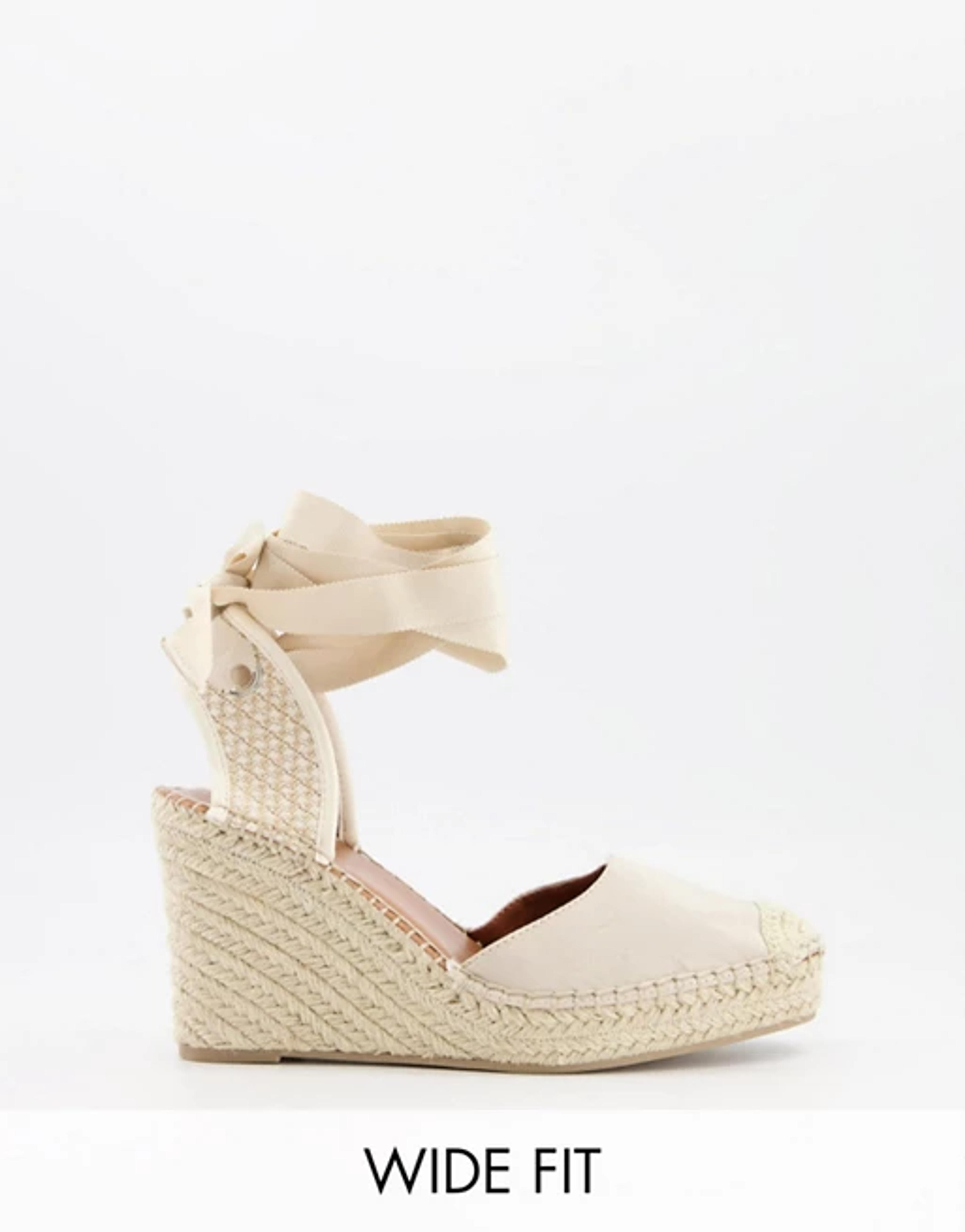 ASOS DESIGN Wide Fit Tori tie leg wedge espadrilles in natural