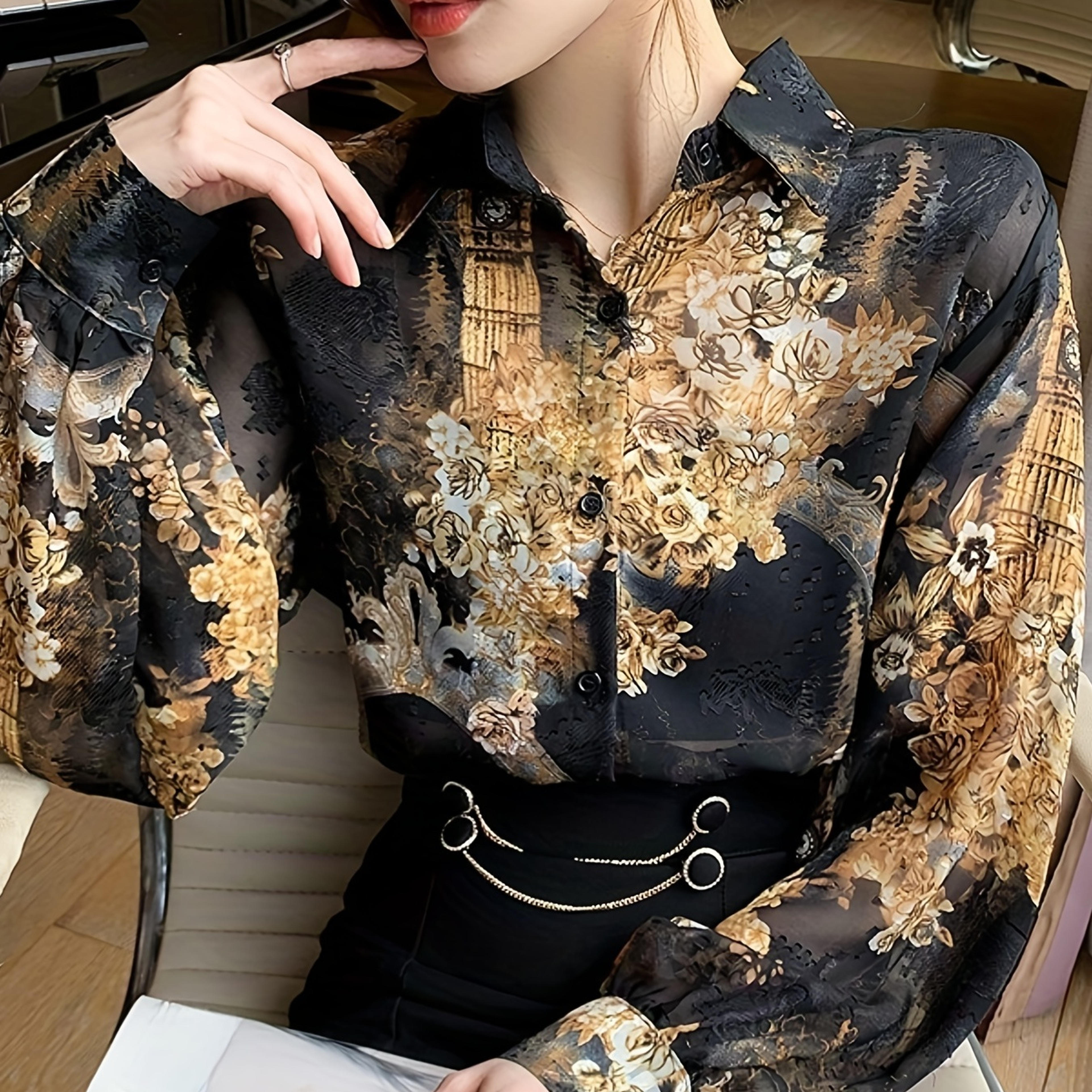 Floral Print Button Front Shirt Casual Long Sleeve Shirt For Spring Fall Womens Clothing | Quick & Secure Online Checkout | Temu