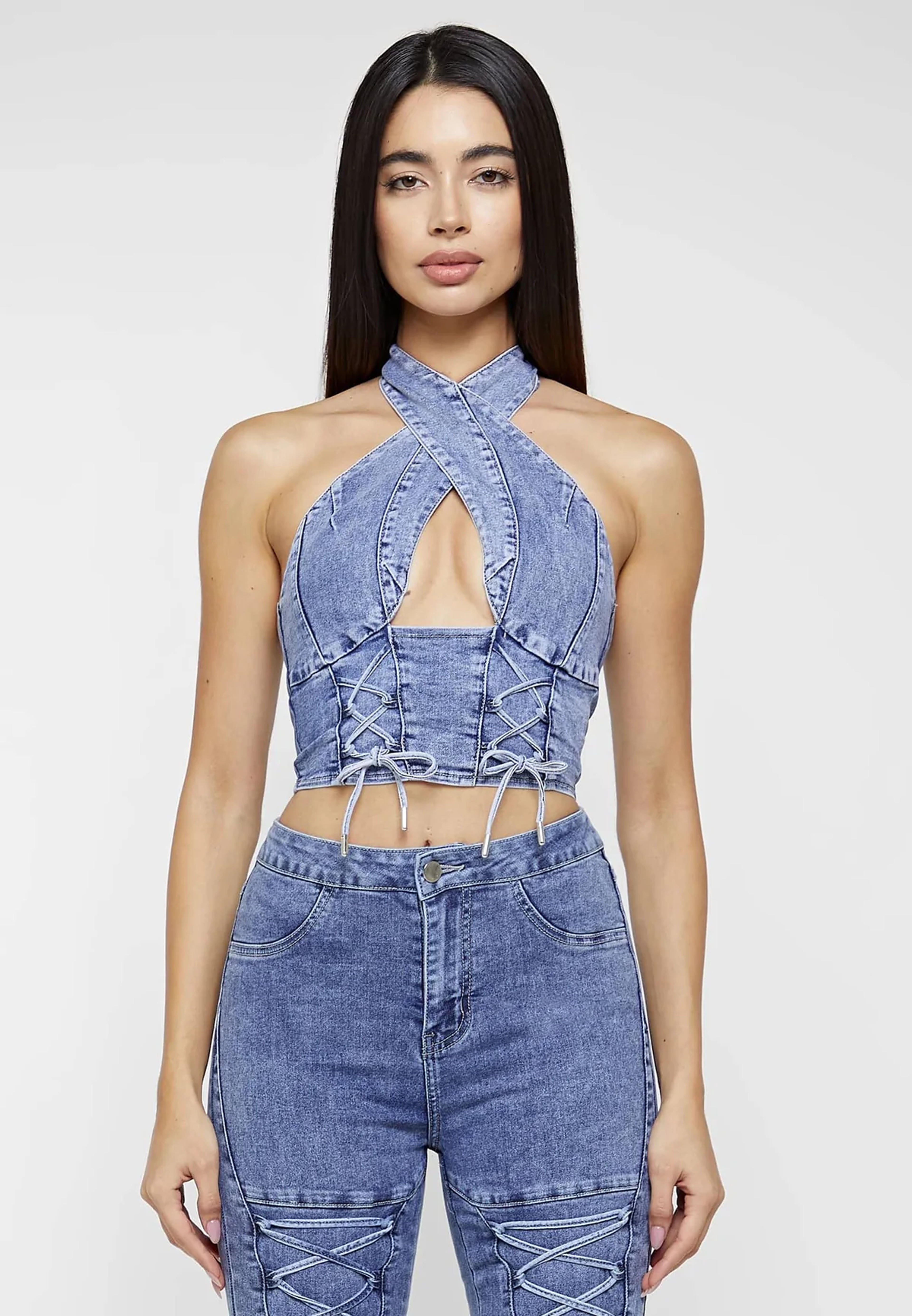 Denim Crossover Top - Blue