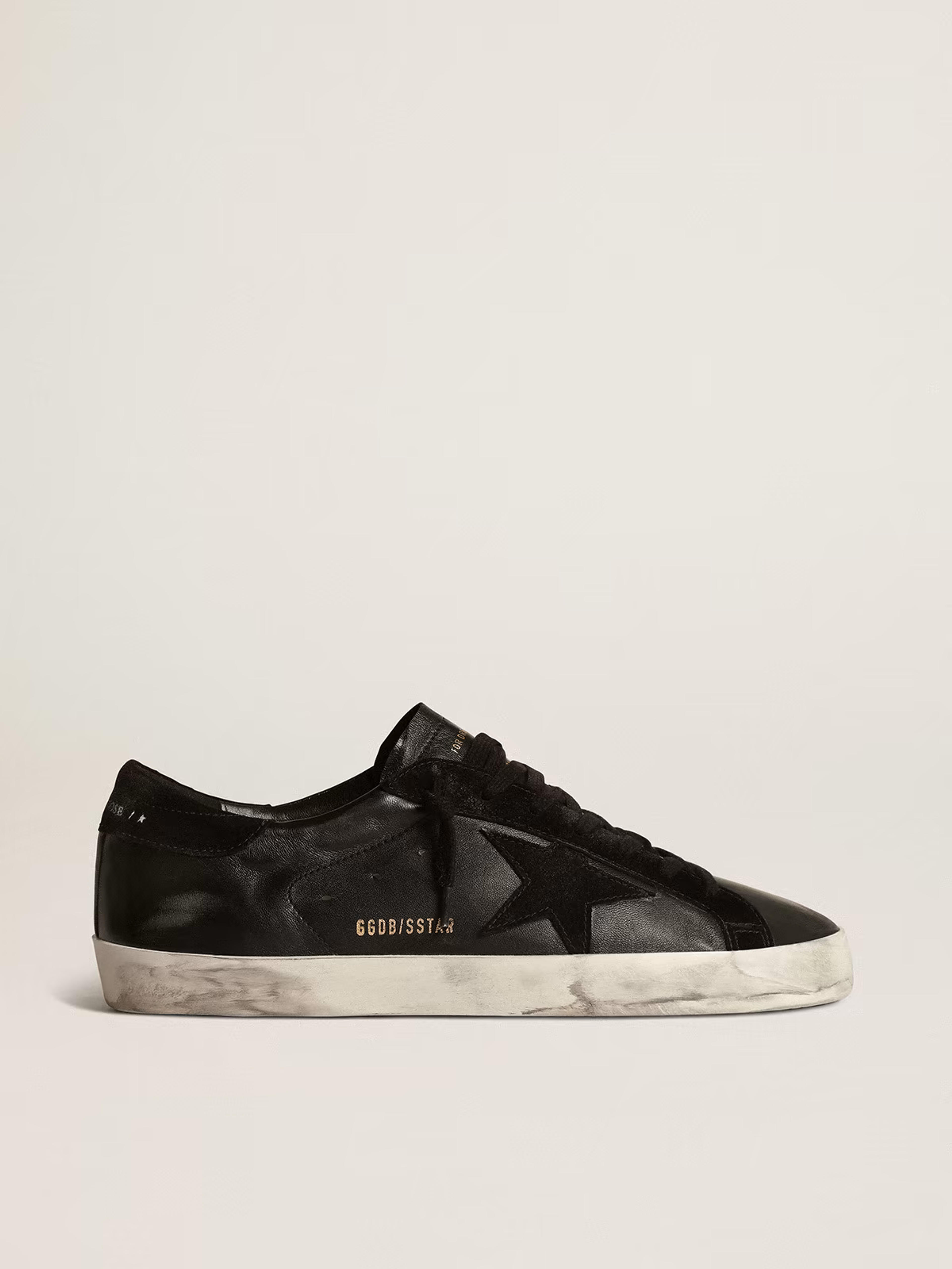 Super-Star in black nappa with black suede star and heel tab | Golden Goose