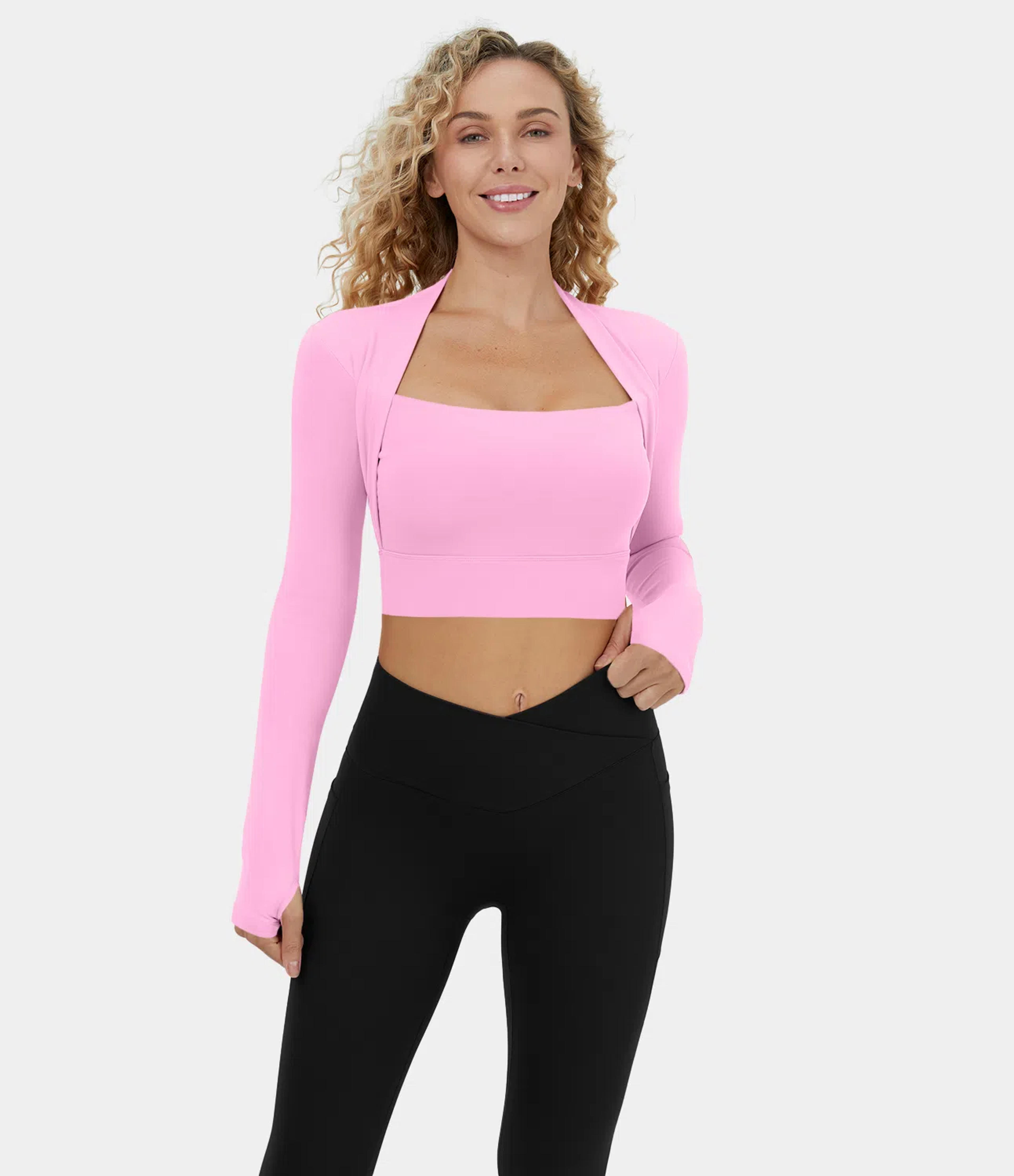 Women’s Cloudful™ Fabric Long Sleeve Thumb Hole Cropped Yoga Sports Top - HALARA