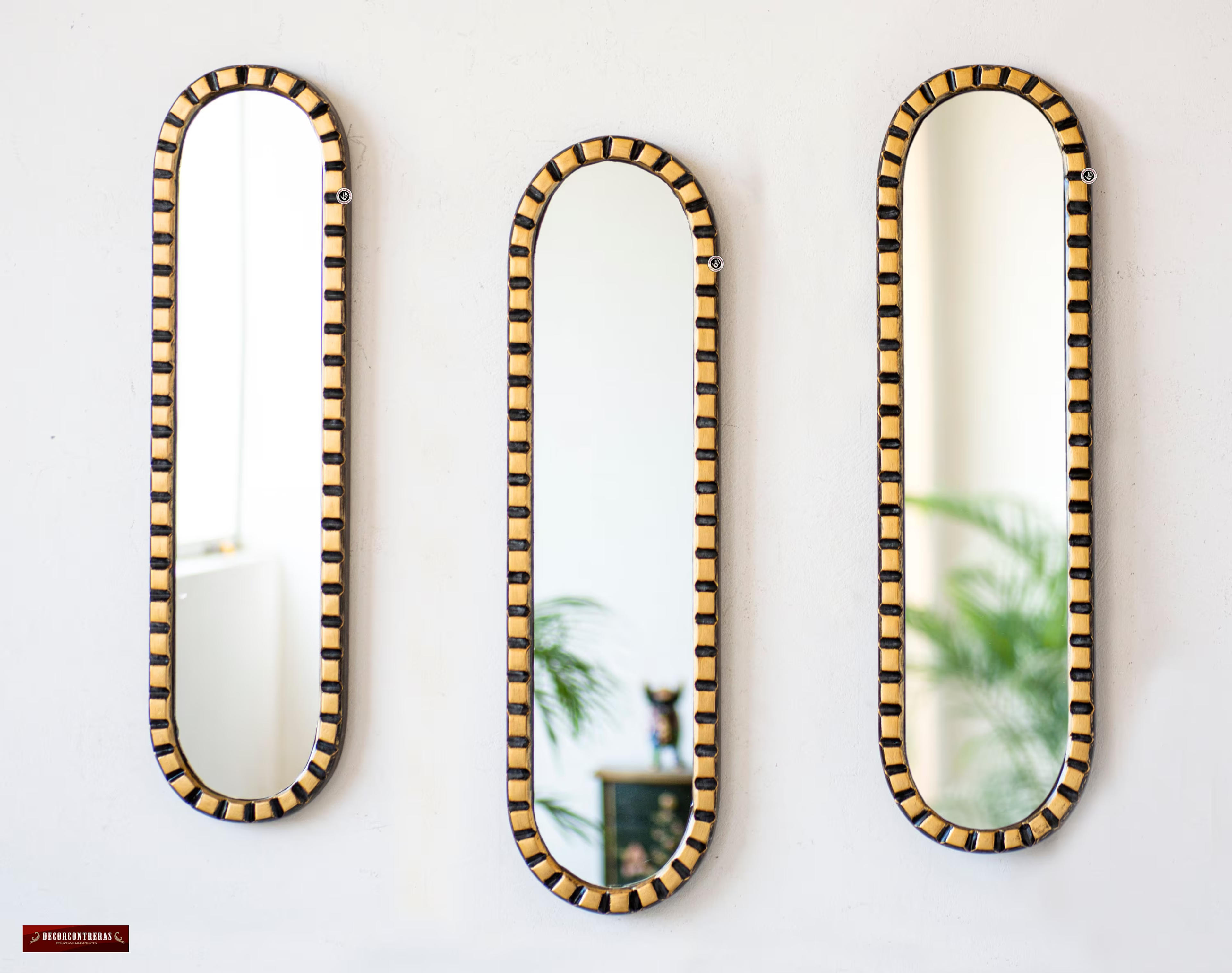 Peruvian Narrow Oval Mirror Set for Wall Art, Decorative Gold Wood Long Mirror Living Room, Modern Narrow Mirrors Home Decor, Birthday Gift - Etsy