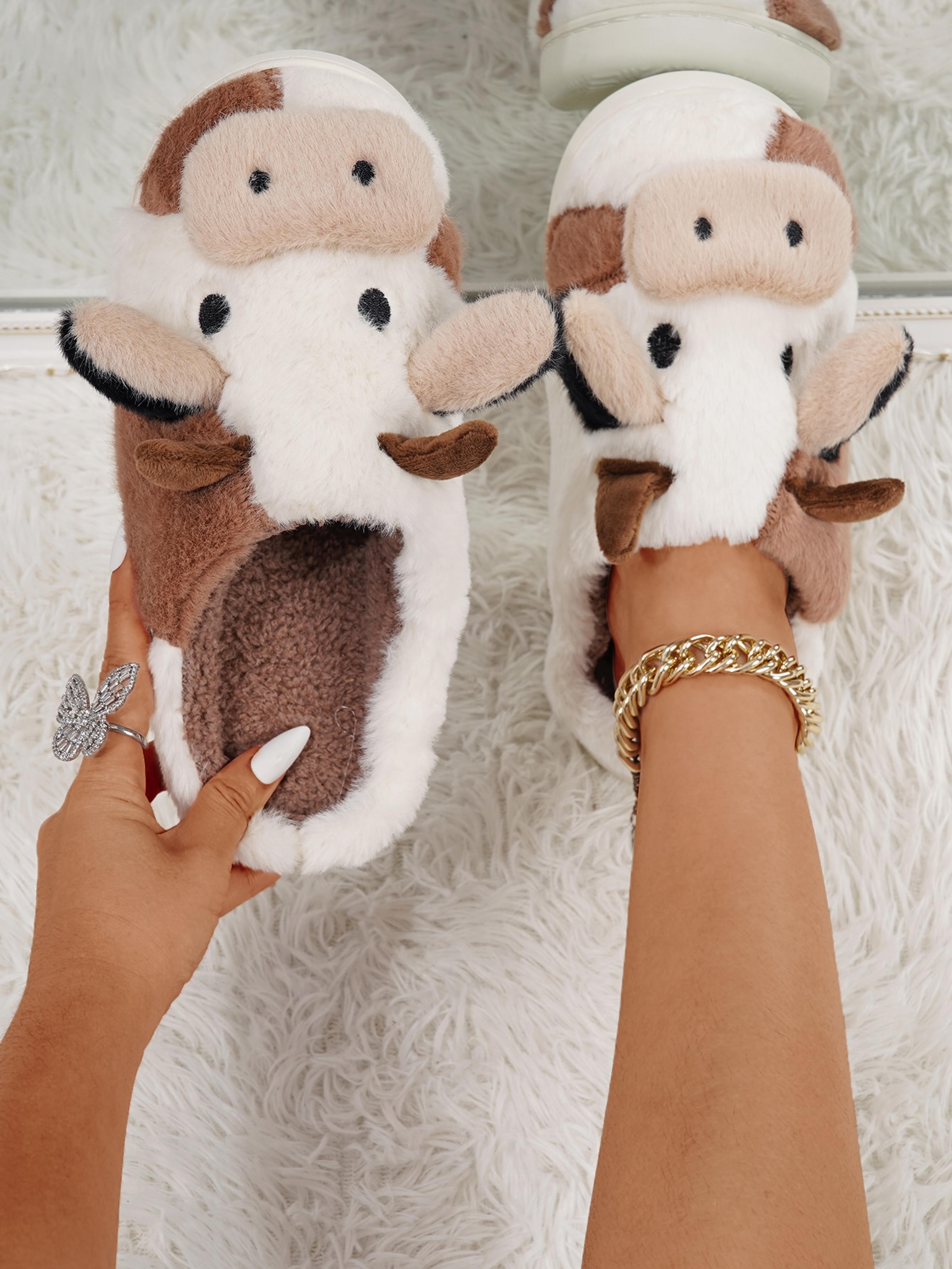 Cow Design Fuzzy Novelty Slippers