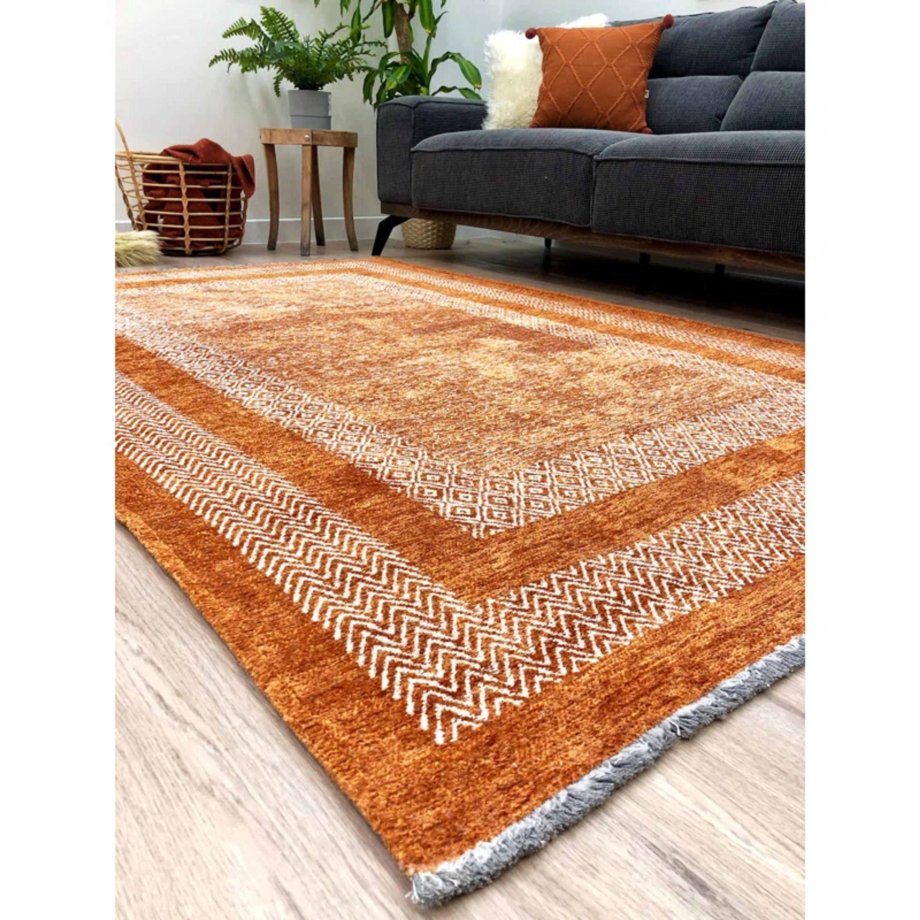 Foundry Select Jida Burnt Orange Area Rugs for Living Room Bedroom Decor Cotton Washable Pet Friendly & Reviews | Wayfair