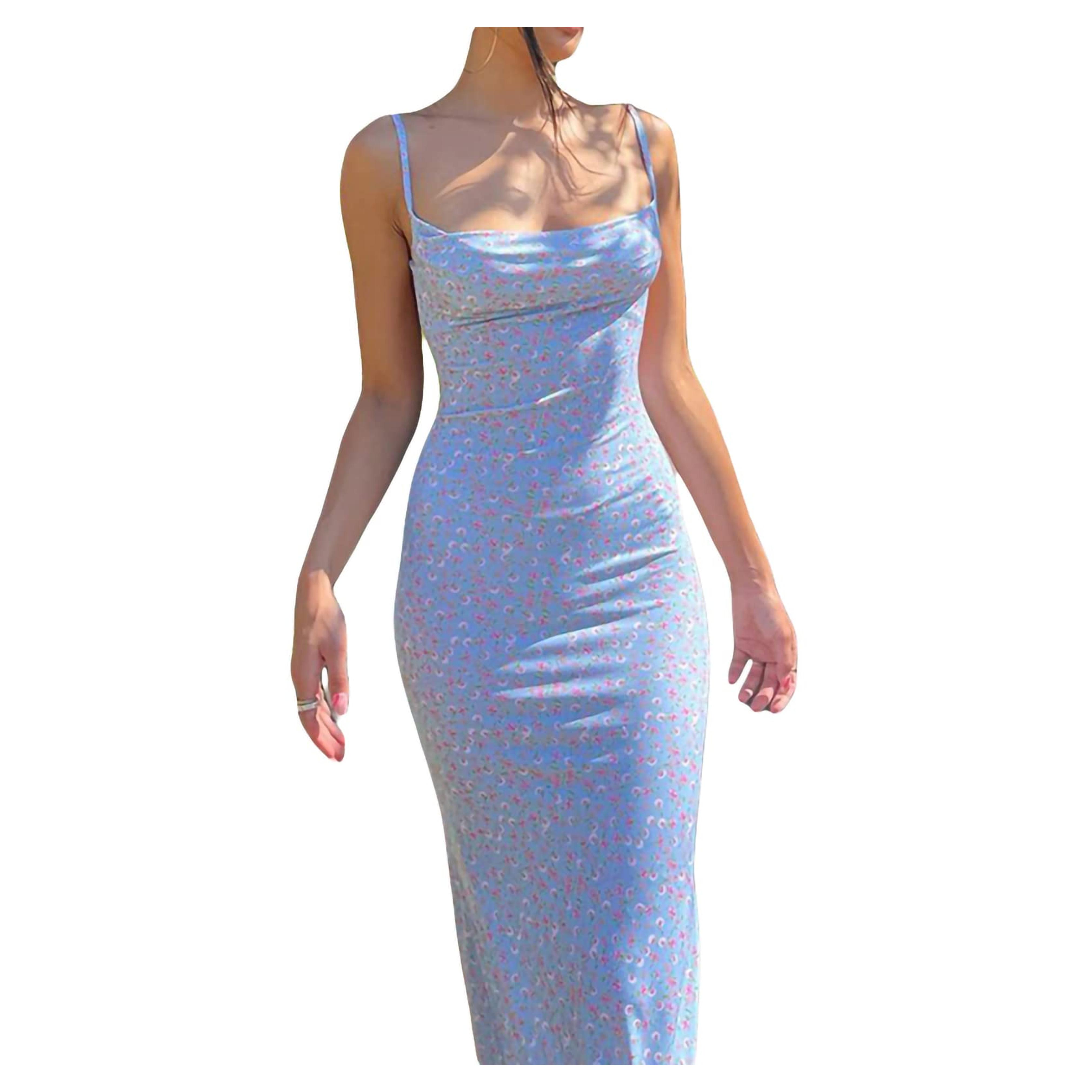 Women Cutout Backless Maxi Dress Sexy Sleeveless Split Cocktail Dresses Bodycon Spaghetti Strap Long Dress Party