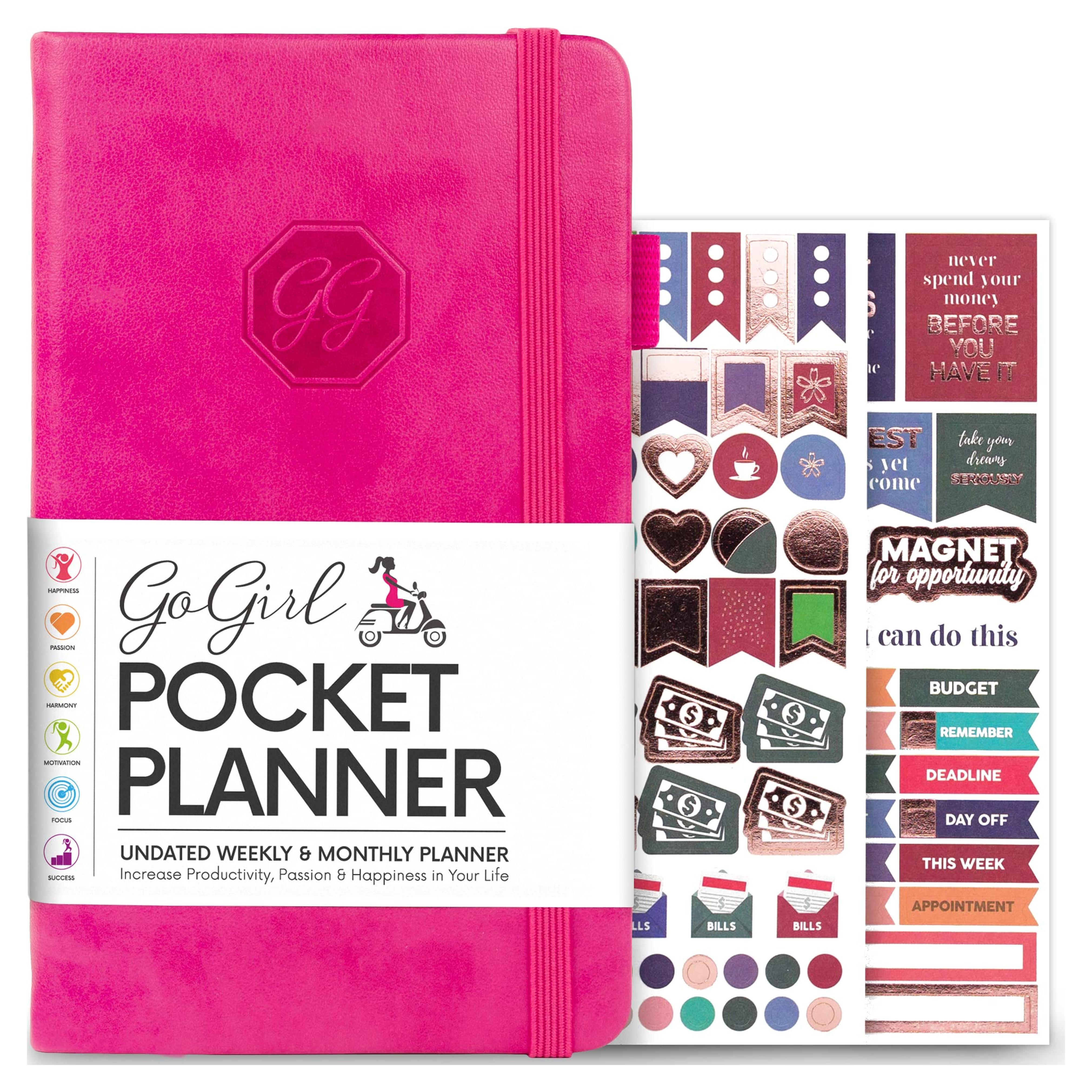 Amazon.com : GoGirl Planner and Organizer for Women – Pocket Size Weekly Planner, Goals Journal & Agenda to Improve Time Management, Productivity & Live Happier. Undated – Start Anytime, Lasts 1 Year - Hot Pink : Office Products