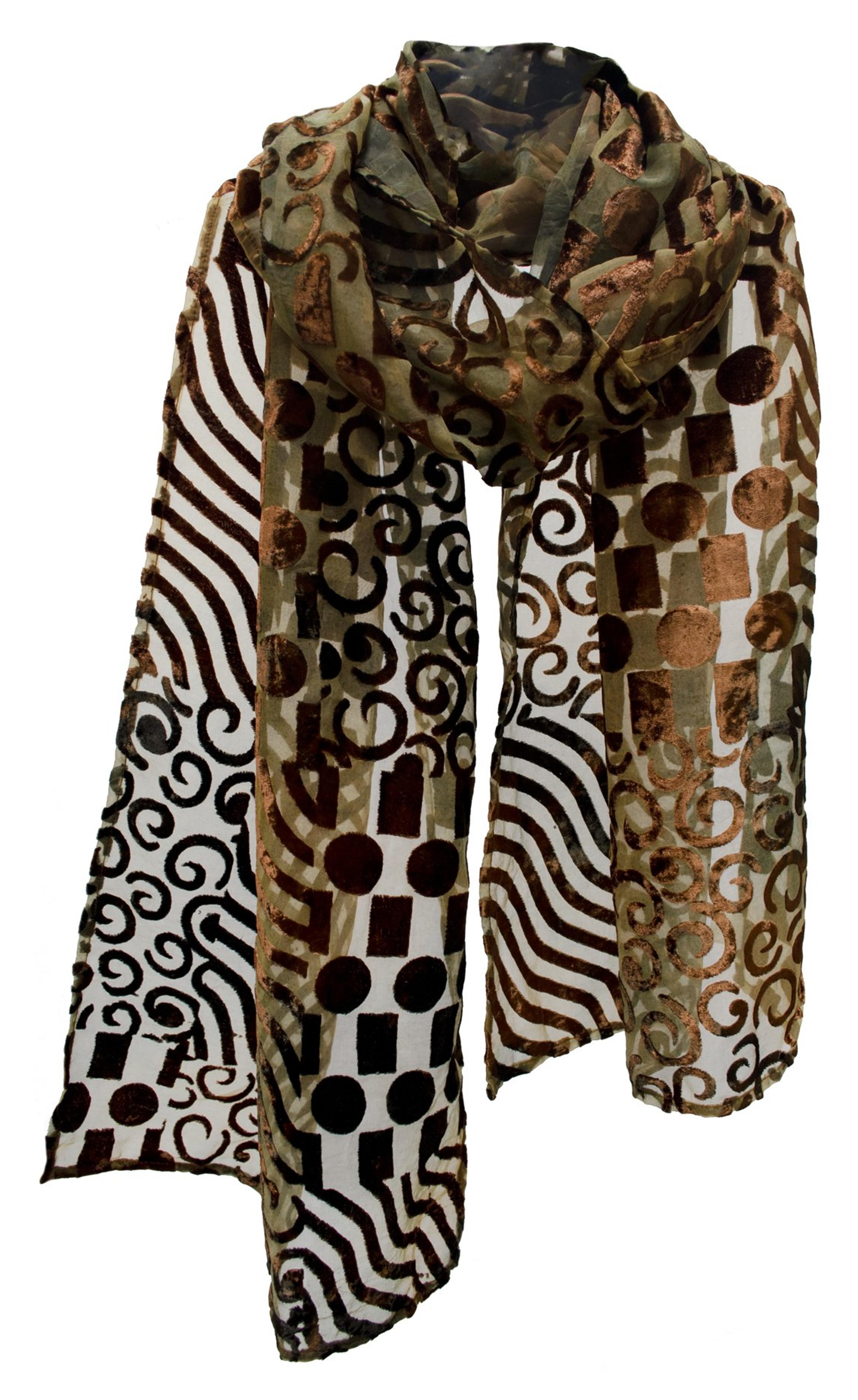 Wave Check Burnout Velvet Stole Wrap Scarf Shawl Table Runner Border Brown Black