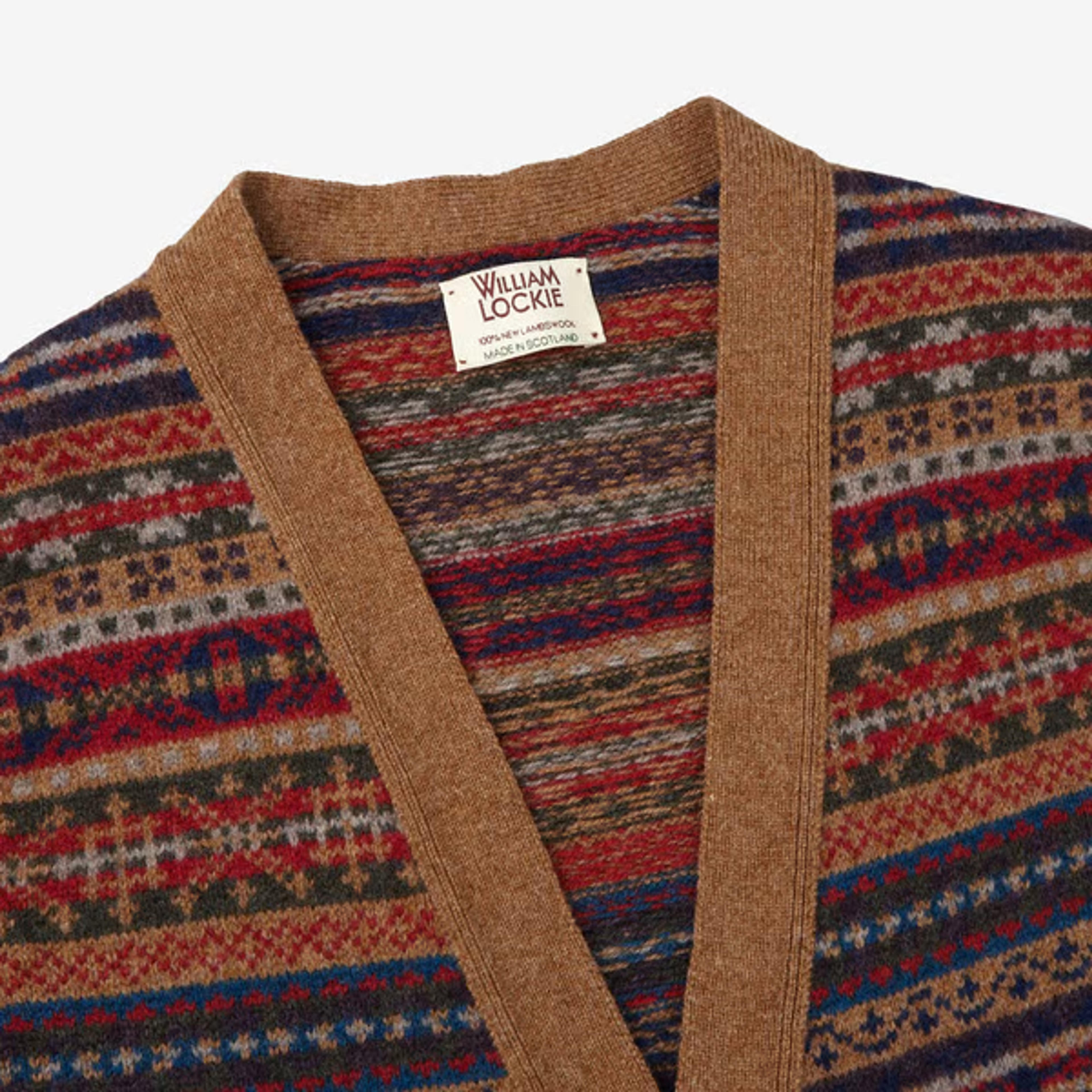 William Lockie - Light Brown Fair Isle Wool Sleeveless Cardigan | Baltzar