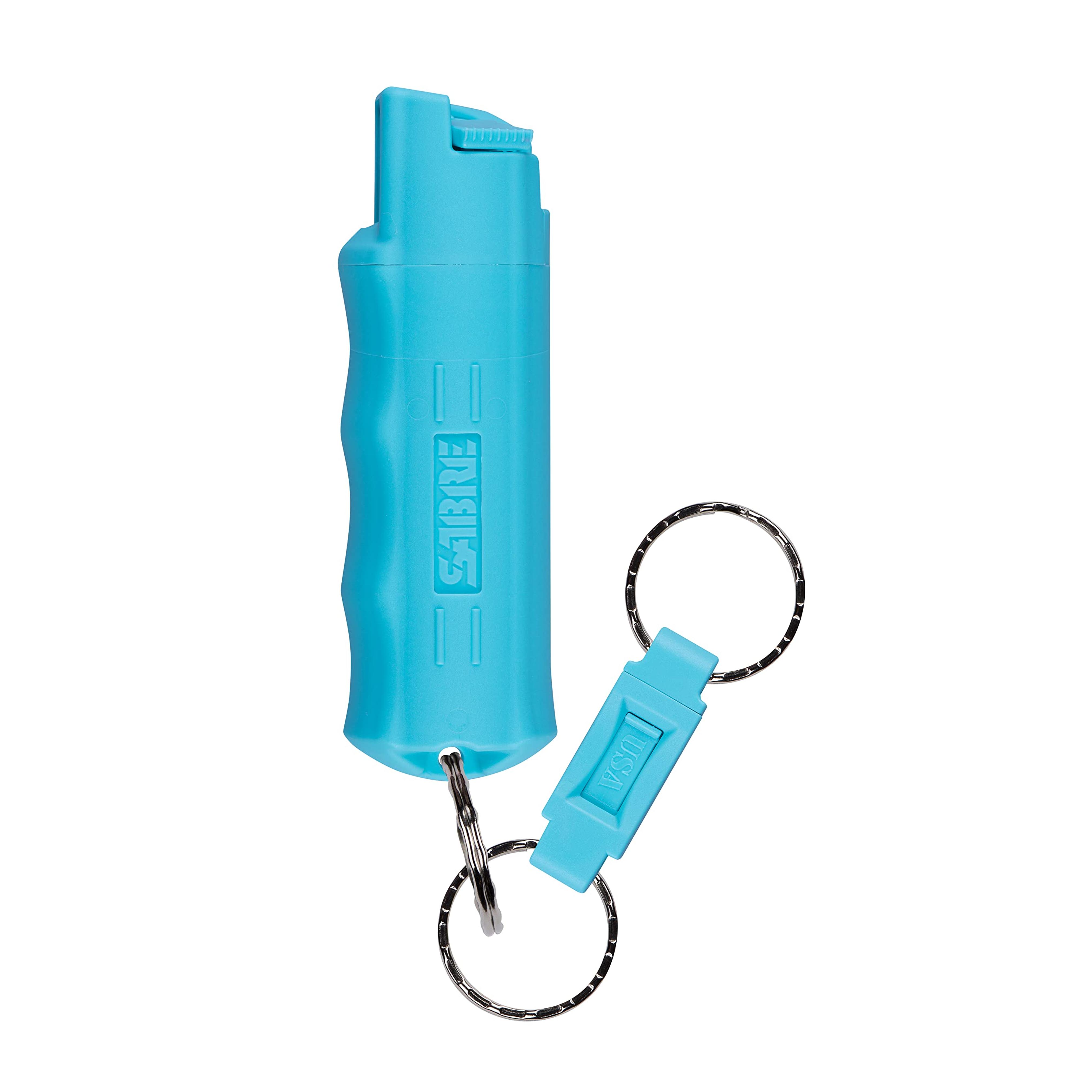 SABRE Pepper Spray, Quick Release Keychain for Easy Carry and Fast Access, Finger Grip for More Accurate and Faster Aim, Maximum Police Strength OC Spray, 25 Bursts, Secure and Easy to Use Safety