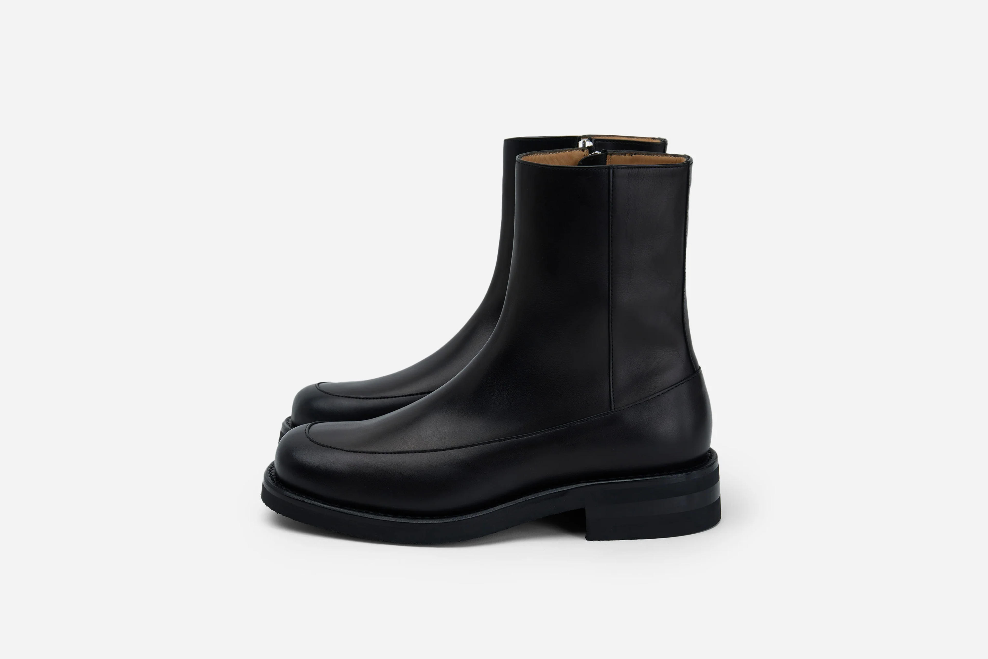 Square Toe Side Zip Boot ~ Black Calf Leather – 3sixteen