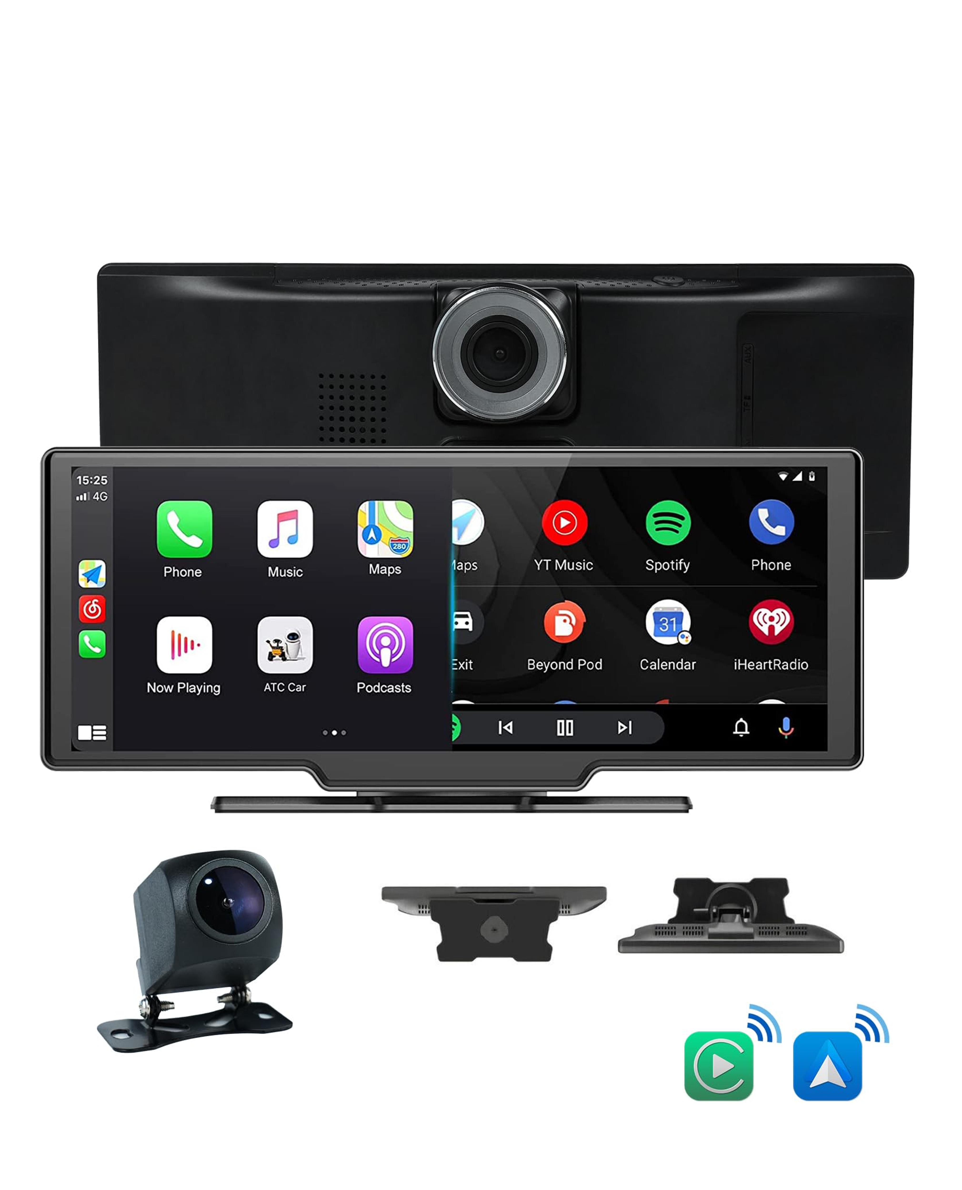 Amazon.com: Wireless Apple Carplay & Android Auto Car Portable Car Radio, 10 Inch IPS Touchscreen, Loop Recording 4K Front Camera, Rear View Camera, Bluetooth, AUX/FM Transmitter, 128GB SD Card, Carplay Screen : Electronics