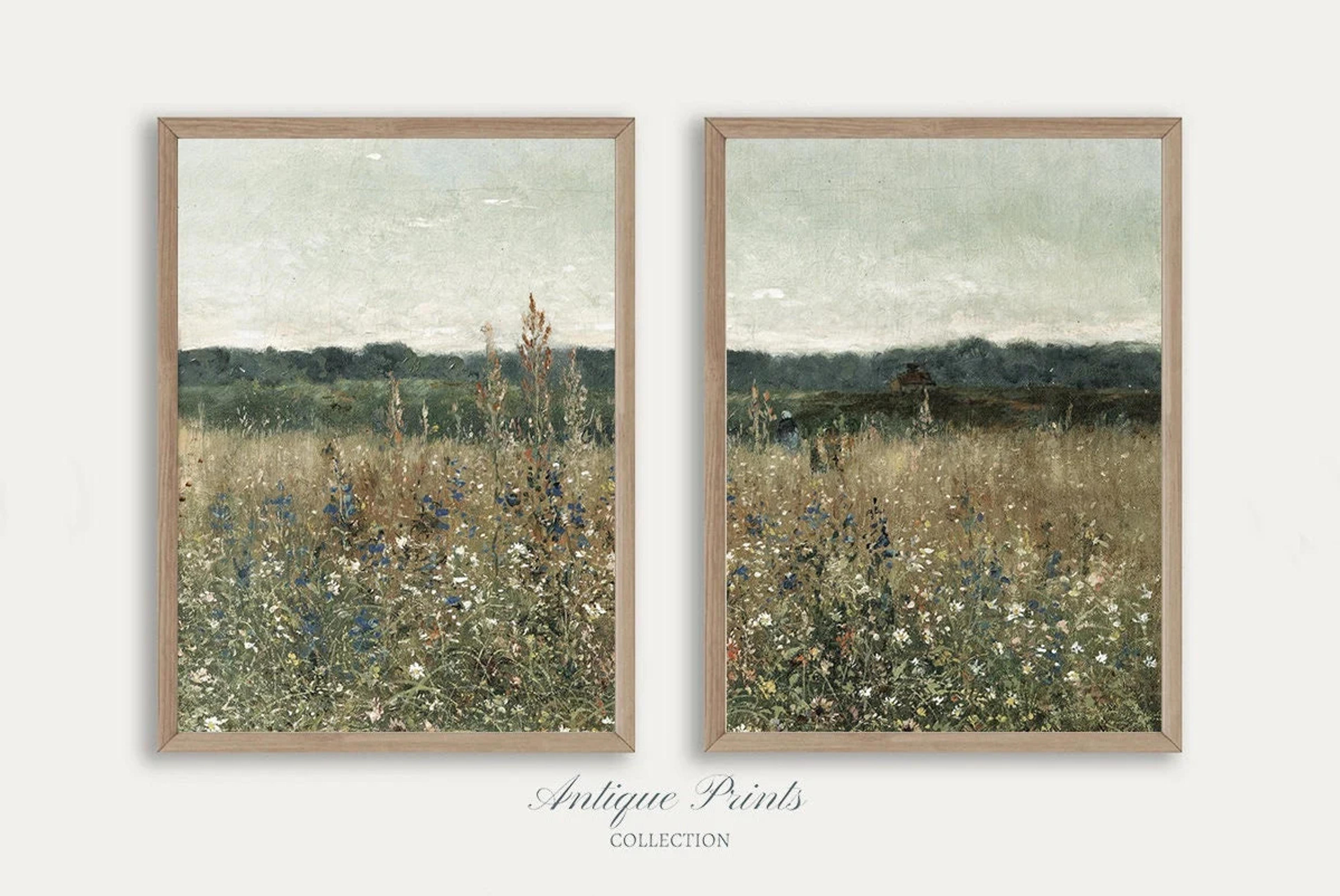 Wildflower Field Set of 2 Prints Country 2 Pieces Vintage