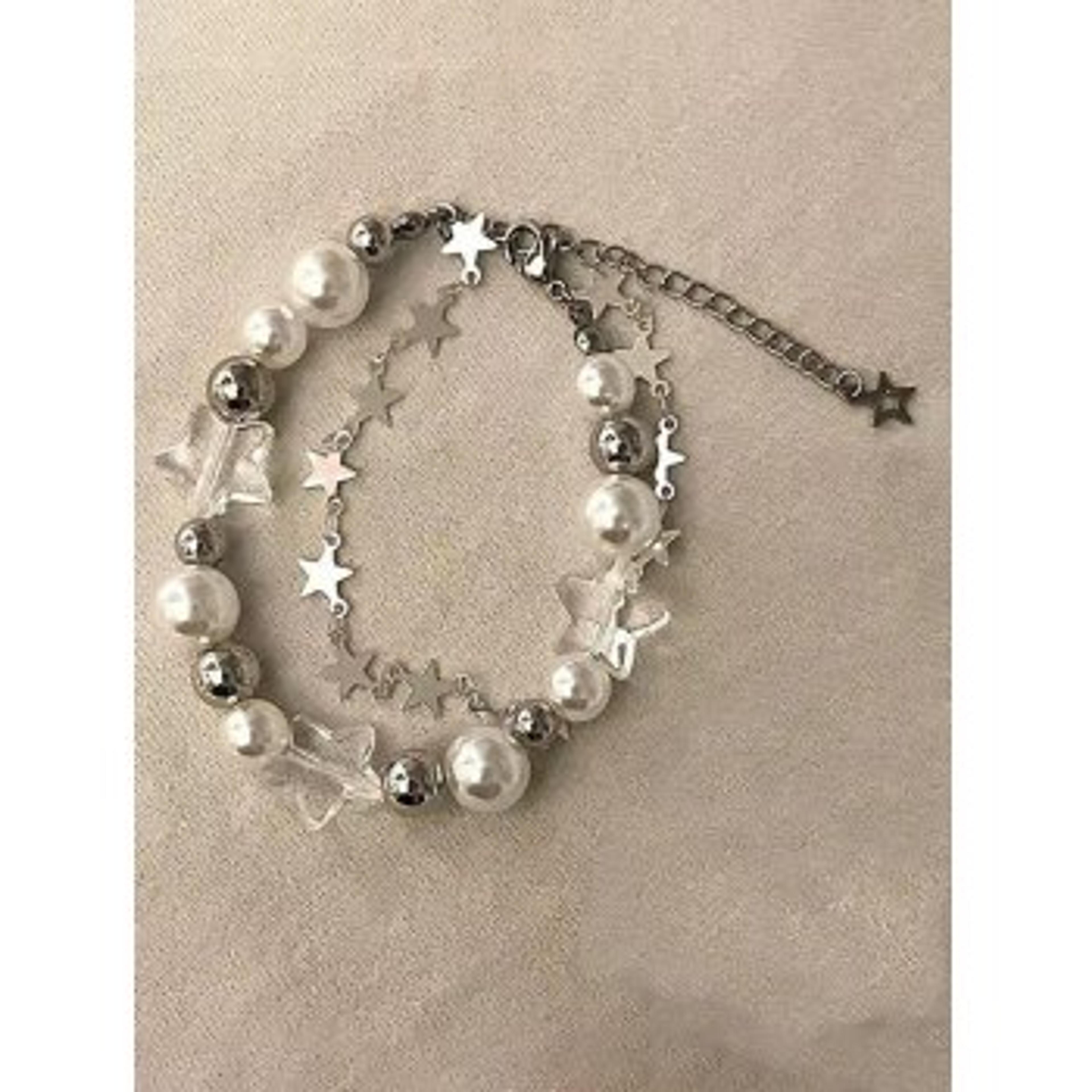 Double Layered Faux Pearl Star Charm Bracelet