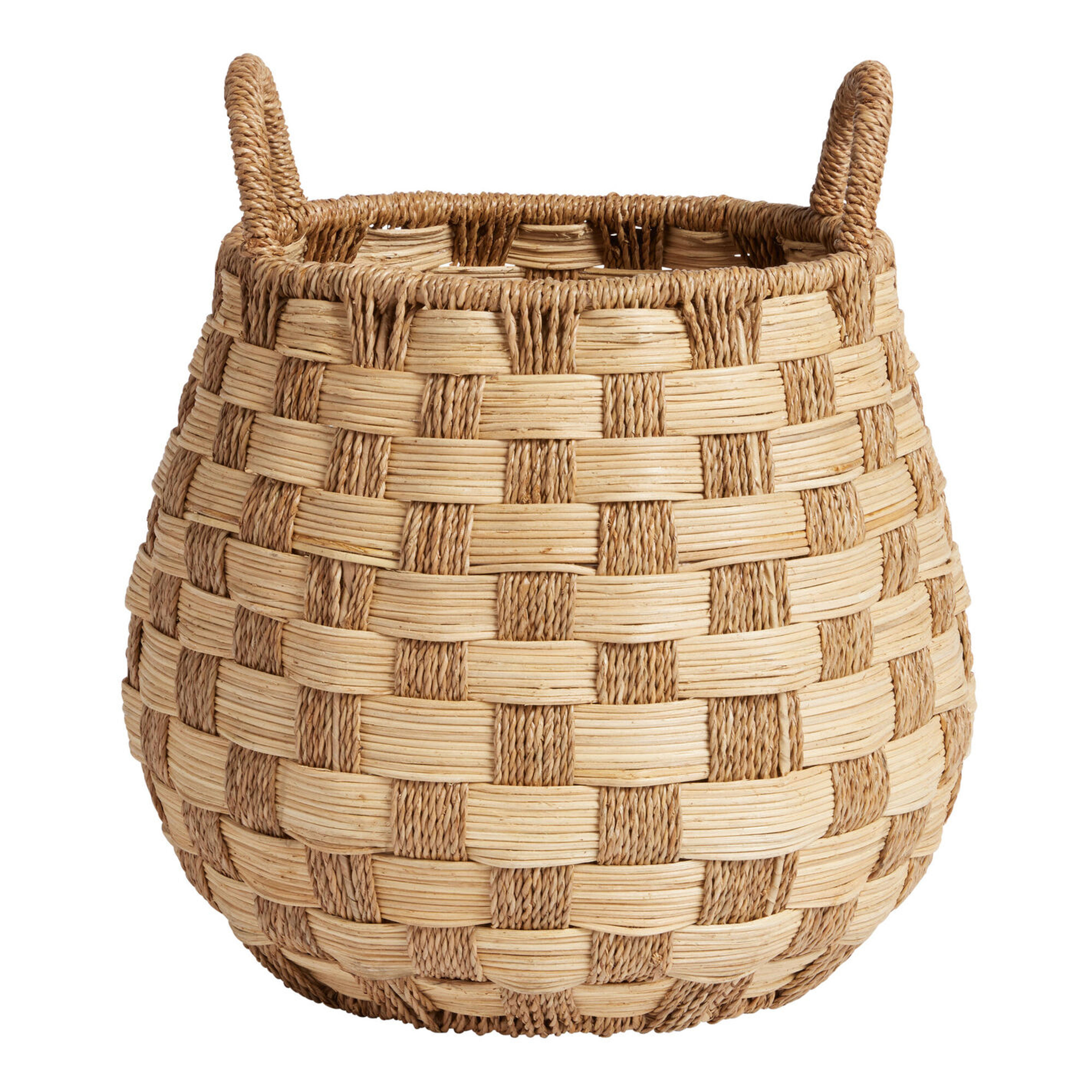 Edith Seagrass And Rattan Checkered Tote Basket - World Market