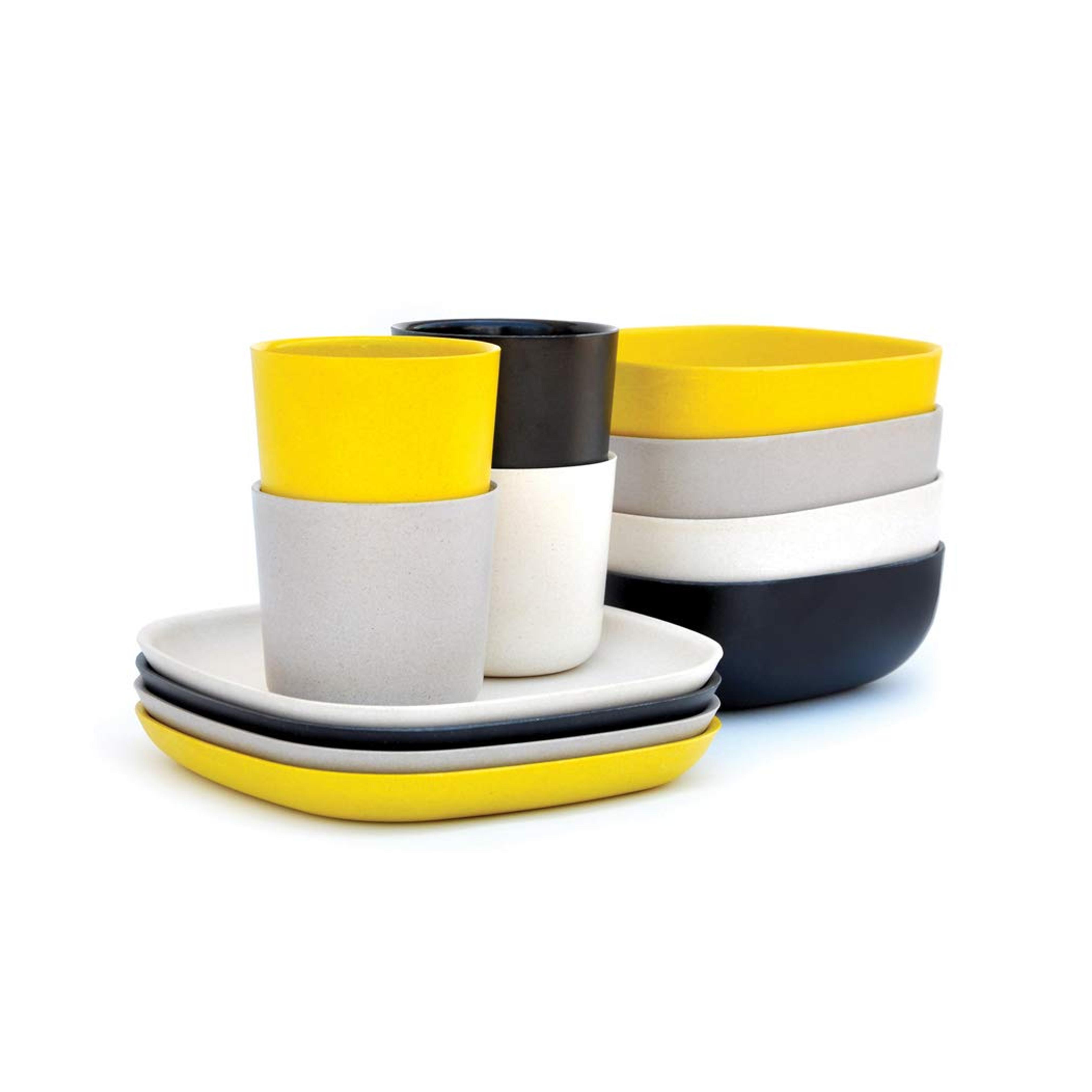 Biobu [by Ekobo] Gusto Breakfast Set in Gift Box, Black/Stone/White/Lemon