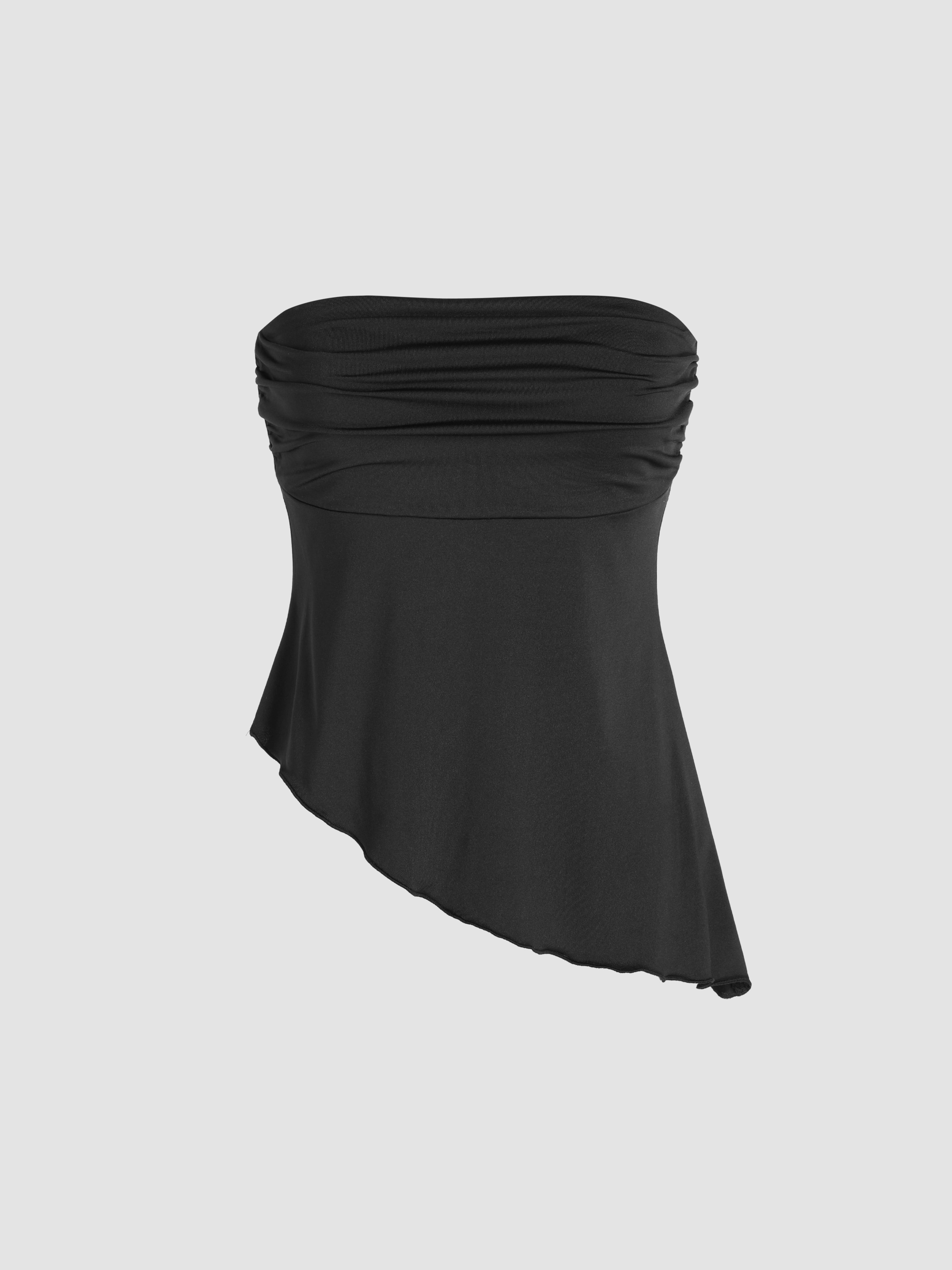 Ruched Asymmetrical Hem Tube Top