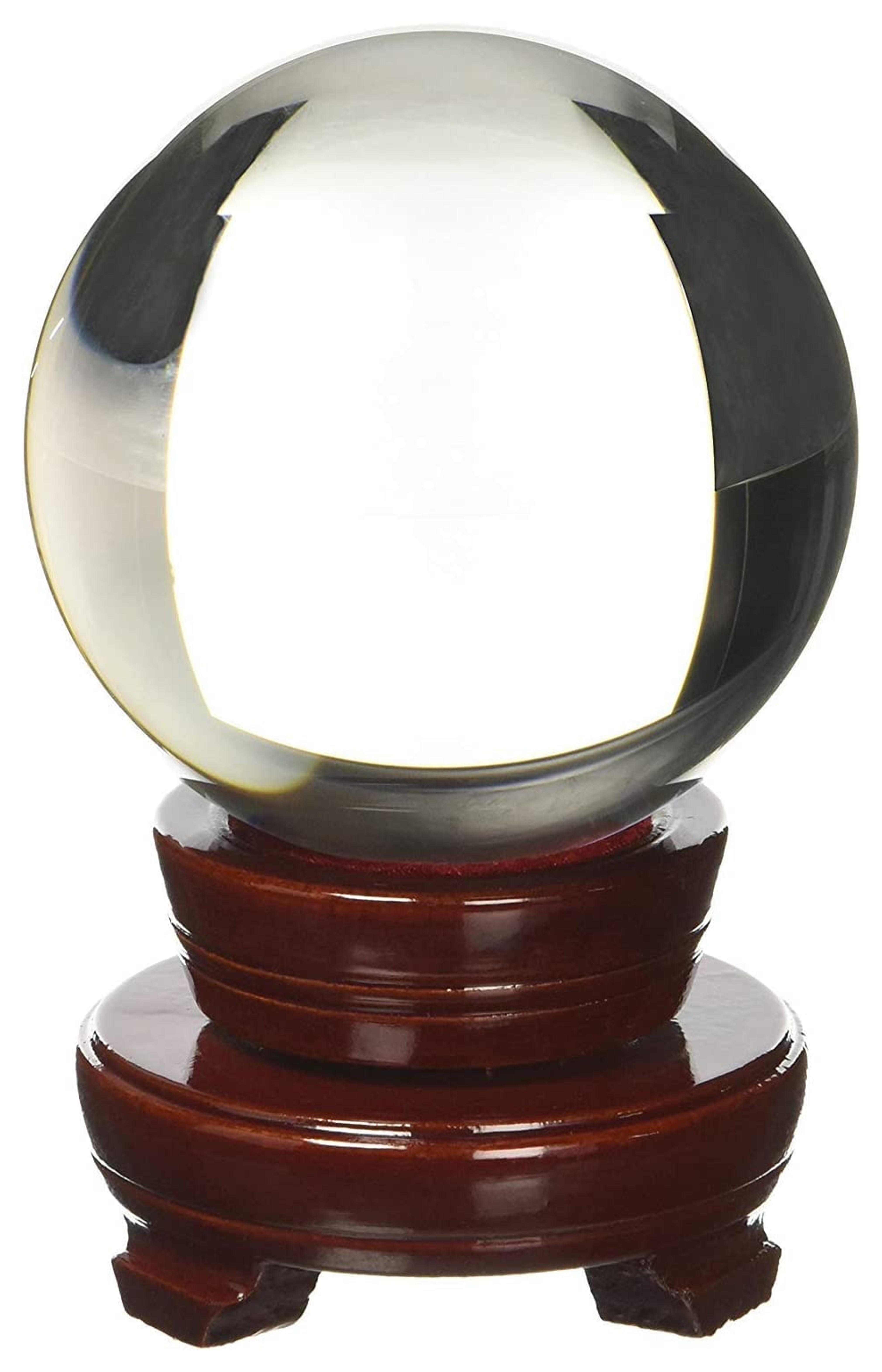 Amlong Crystal Meditation Divnation Sphere Feng Shui Crystal Ball, Lensball, Decorative Ball with Wooden Stand and Gift Box, Clear, 4.2 inch (110mm) Diameter