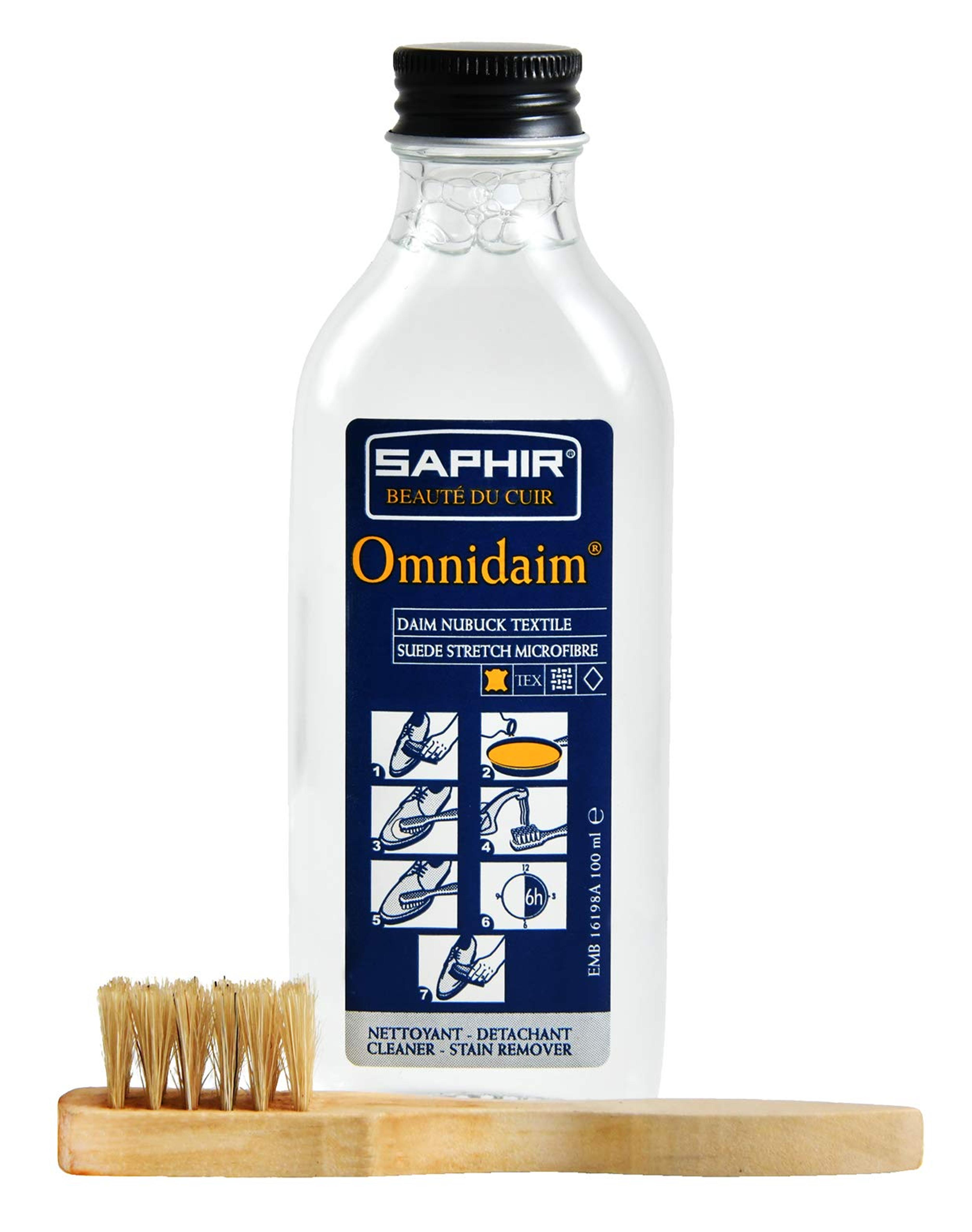 Saphir Omnidaim Nubuck & Suede Cleaner- Leather Shoe Textile Liquid with Brush