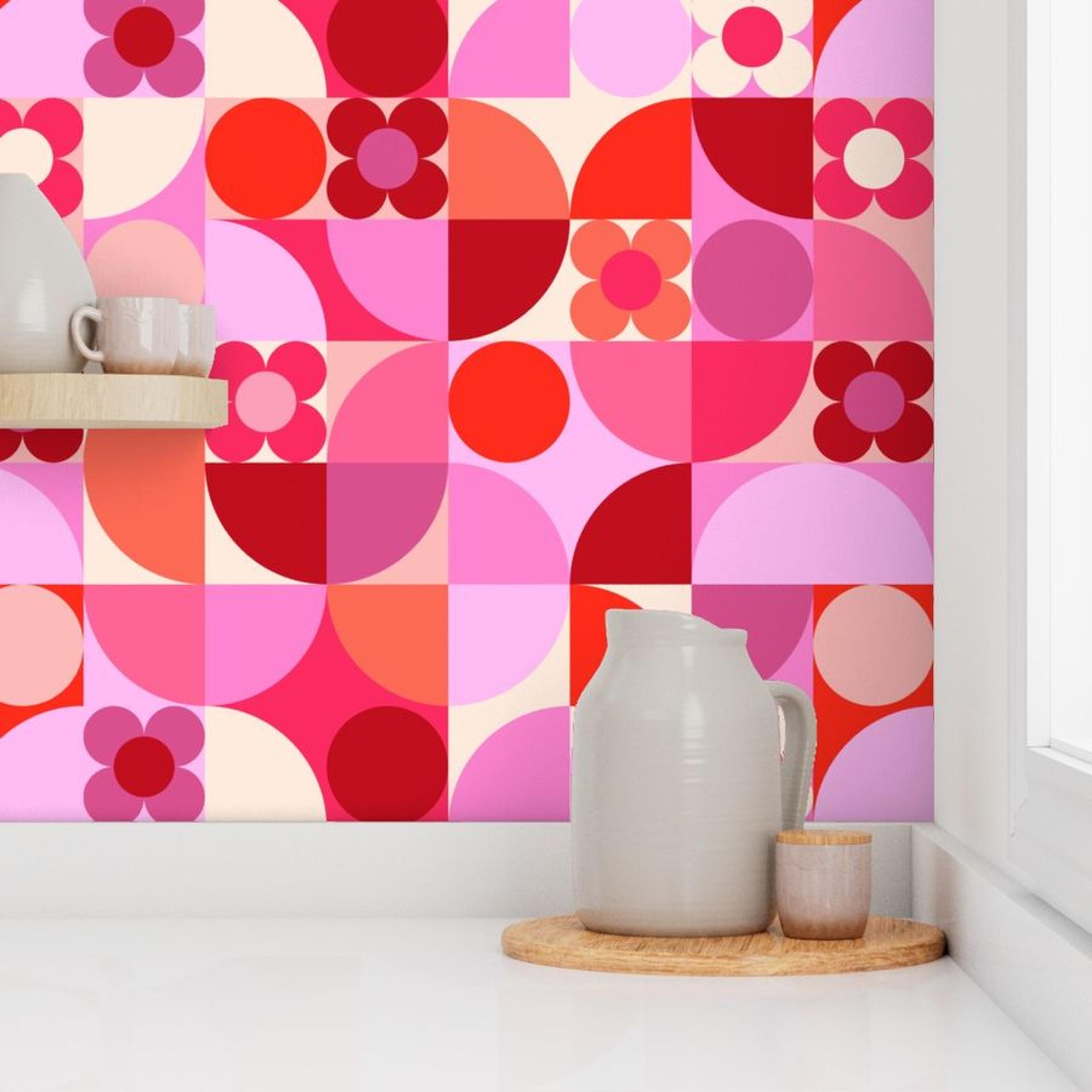 Floral Pinks X Bauhaus Wallpaper | Spoonflower