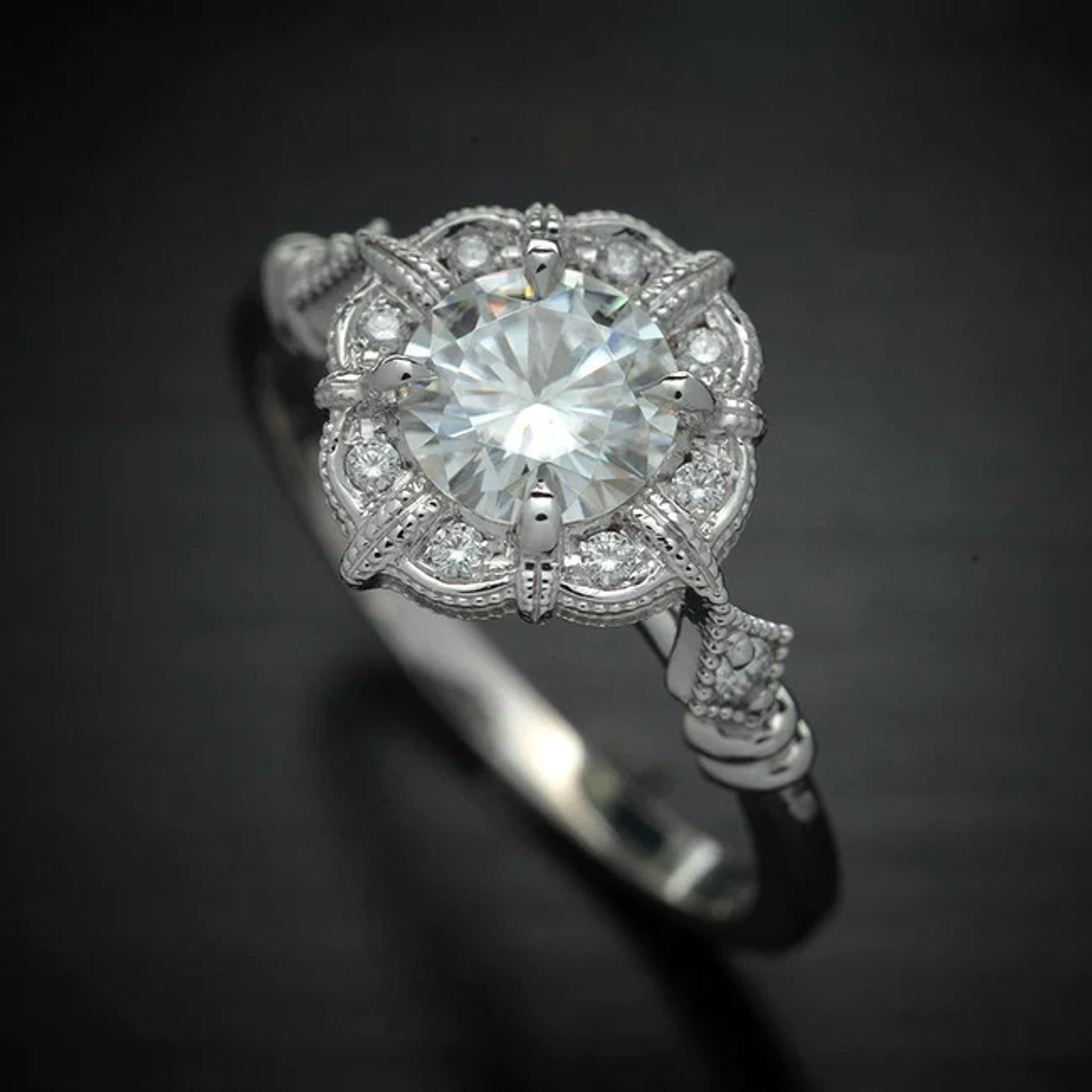 Lizzy Old Round Halo Engagement ring Vintage Inspired