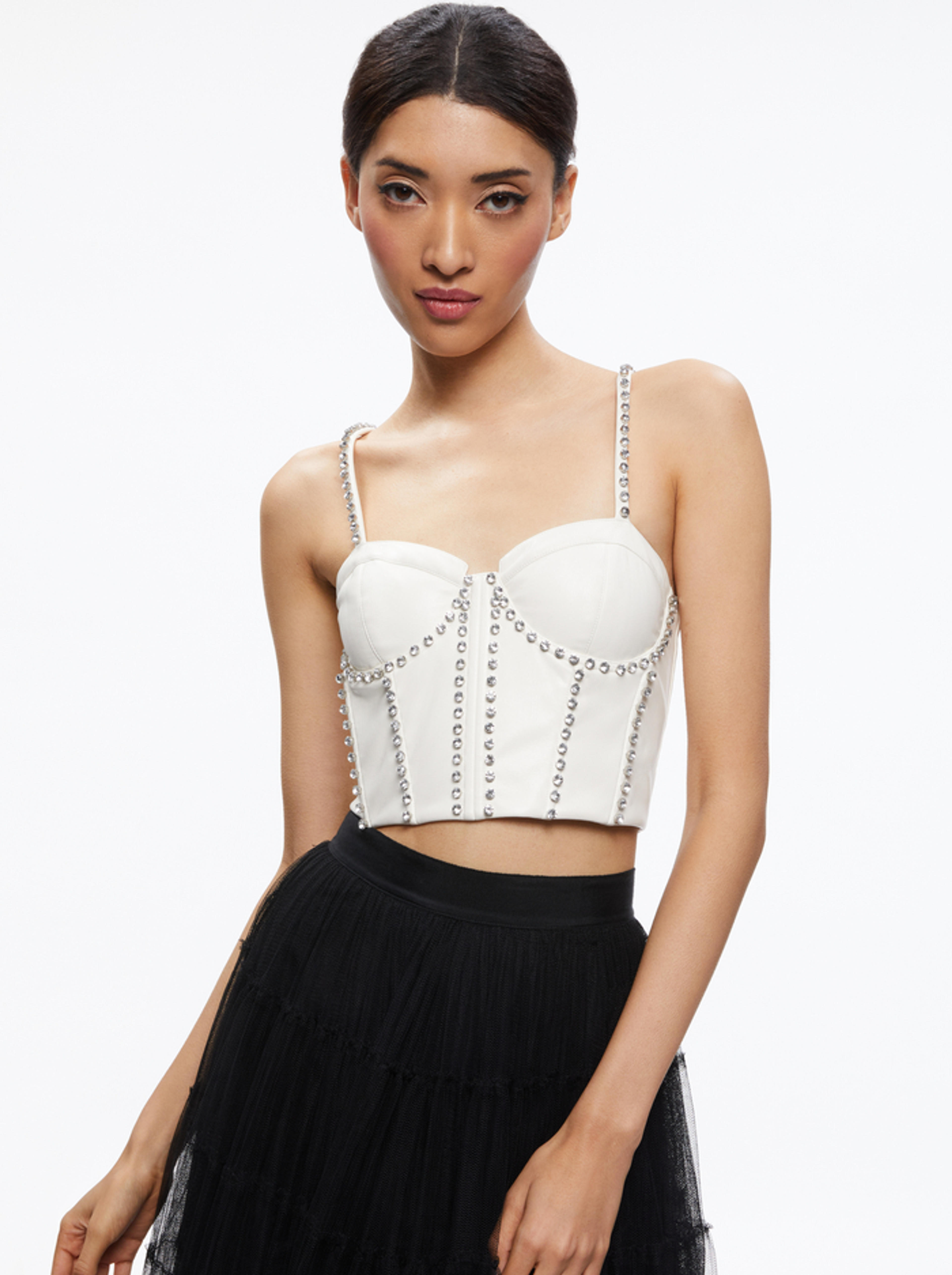 Jeanna Bustier Vegan Leather Crop Top In Off White | Alice And Olivia