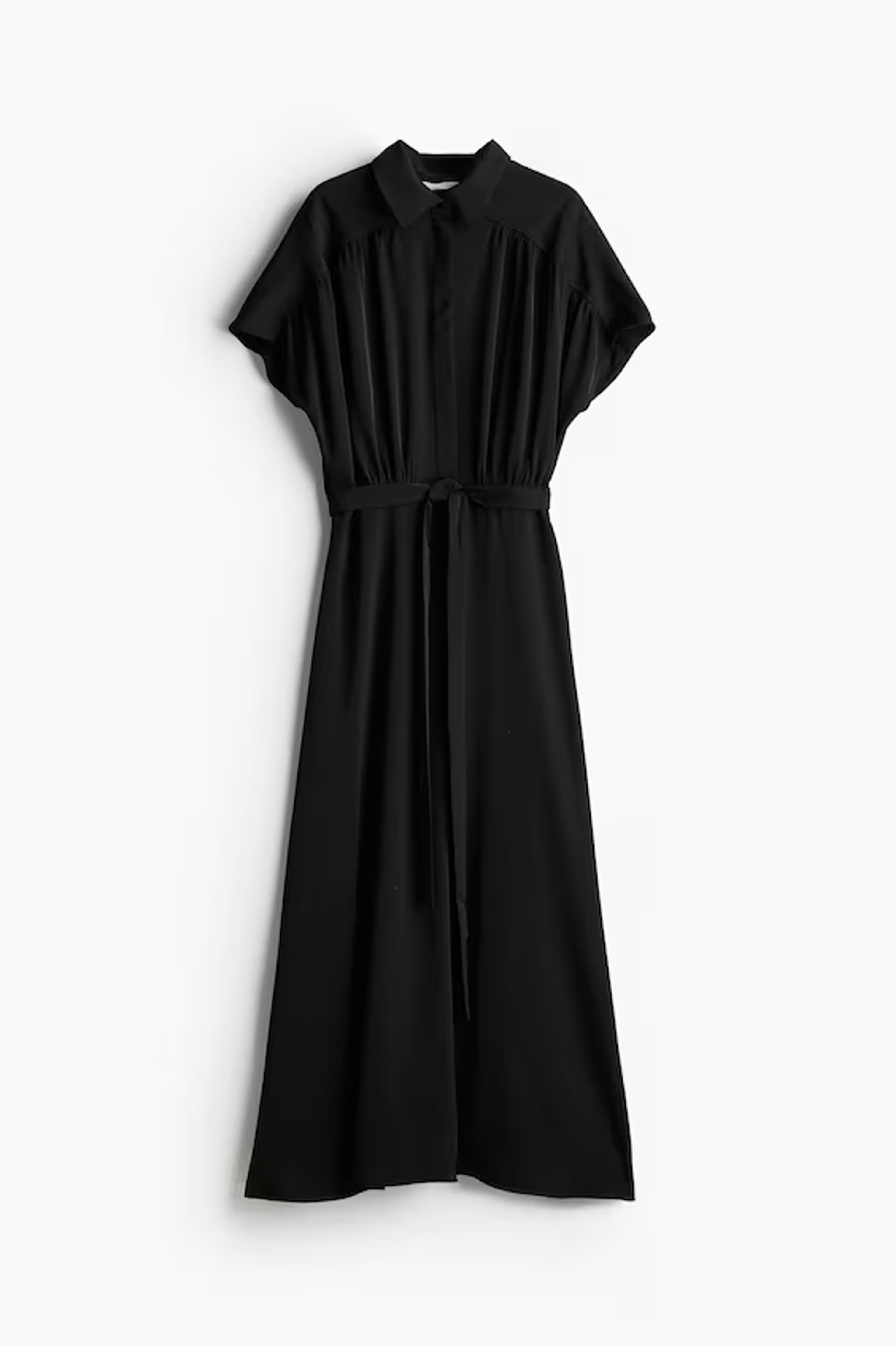 Tie-Belt Dress - Short sleeve - Midi - Black - Ladies | H&M US