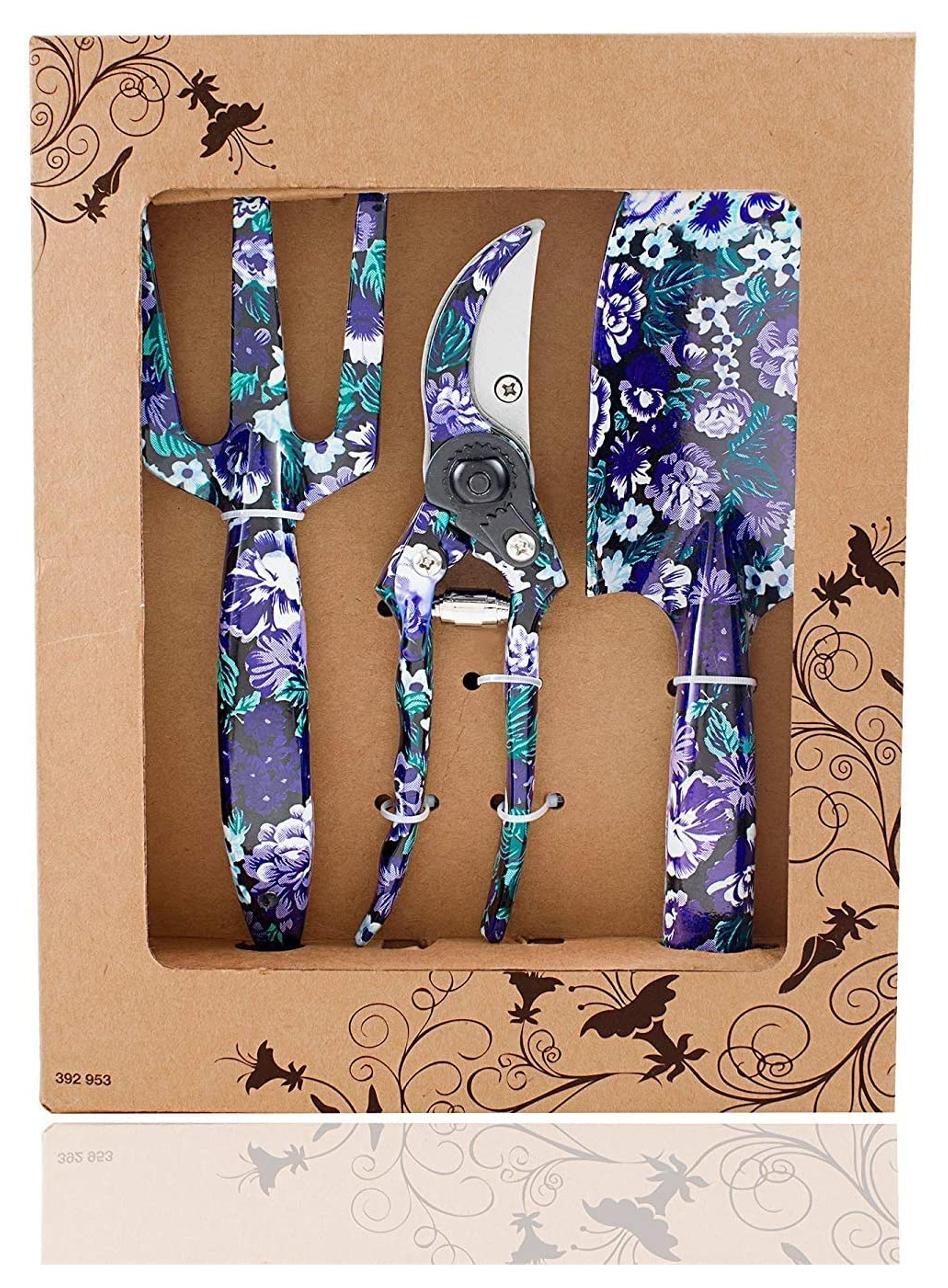 FLORA GUARD 3 Piece Aluminum Garden Tool Set - Trowel, Cultivator, Pruning Shear, Gift Set for Gardening Needs (Purple&Blue)